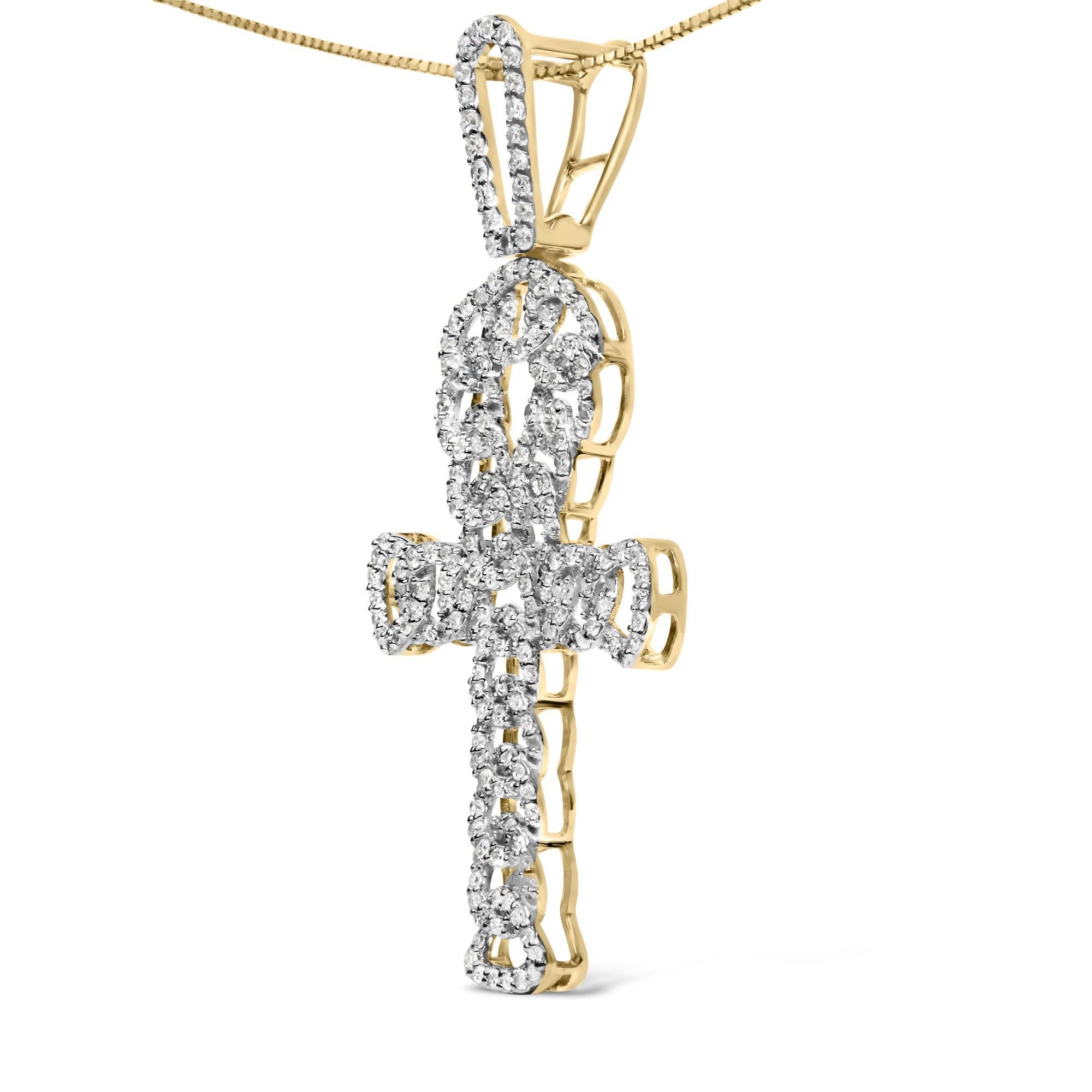Modern 10K Yellow Gold 1.00 Cttw Ankh Cross Pendant (H-I Color, SI1-SI2 Clarity) For Sale
