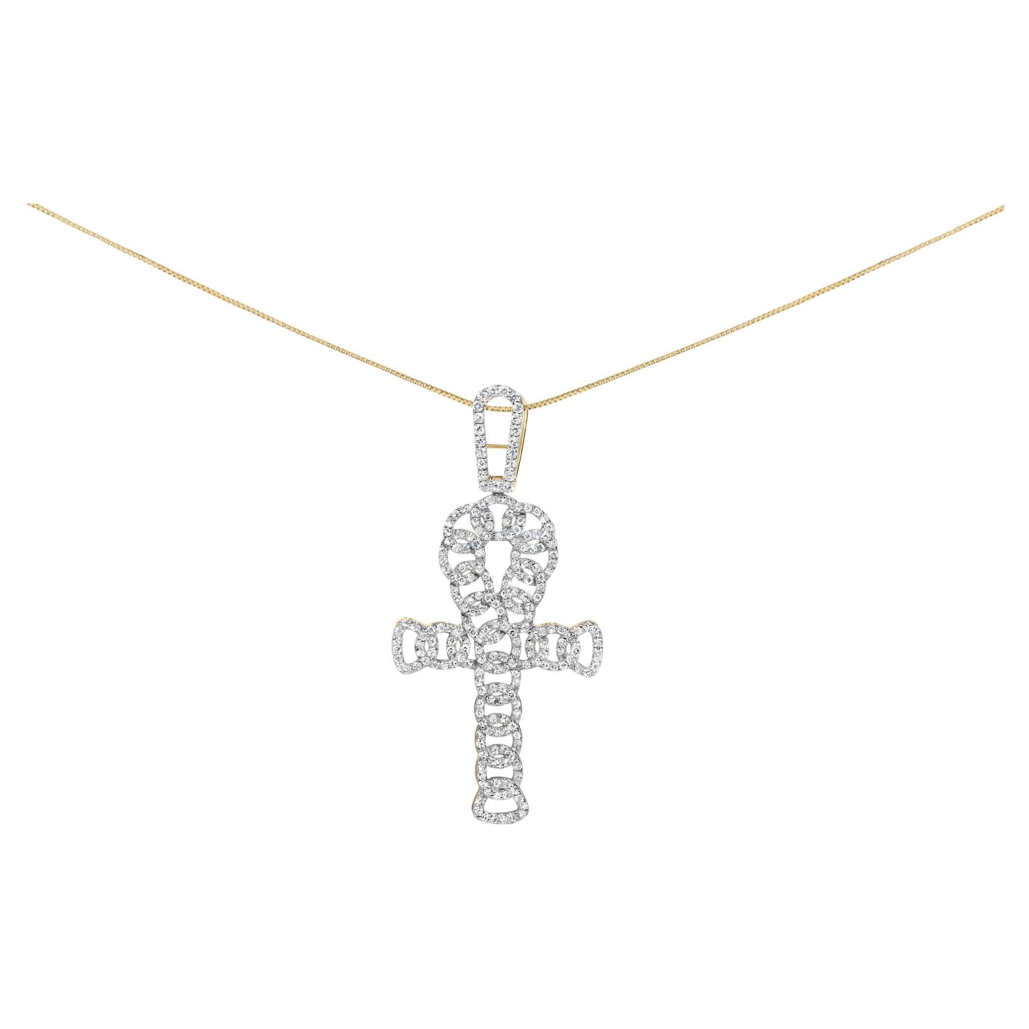 10K Yellow Gold 1.00 Cttw Ankh Cross Pendant (H-I Color, SI1-SI2 Clarity) For Sale