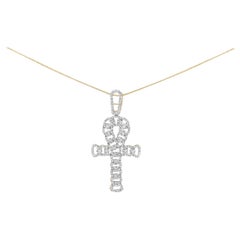 10K Yellow Gold 1.00 Cttw Ankh Cross Pendant (H-I Color, SI1-SI2 Clarity)