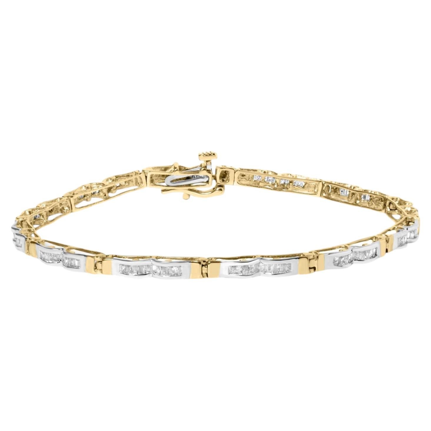 Pulsera de eslabones con diamantes en canal talla baguette de 1,00 qt de oro amarillo de 10k