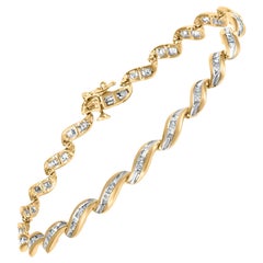 10k Yellow Gold 1.00 Cttw Baguette-Cut Diamond Spiral Link 7.50" Bracelet