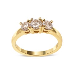 10K Yellow Gold 1.00 Cttw Champagne Diamond 3-Stone Band Ring