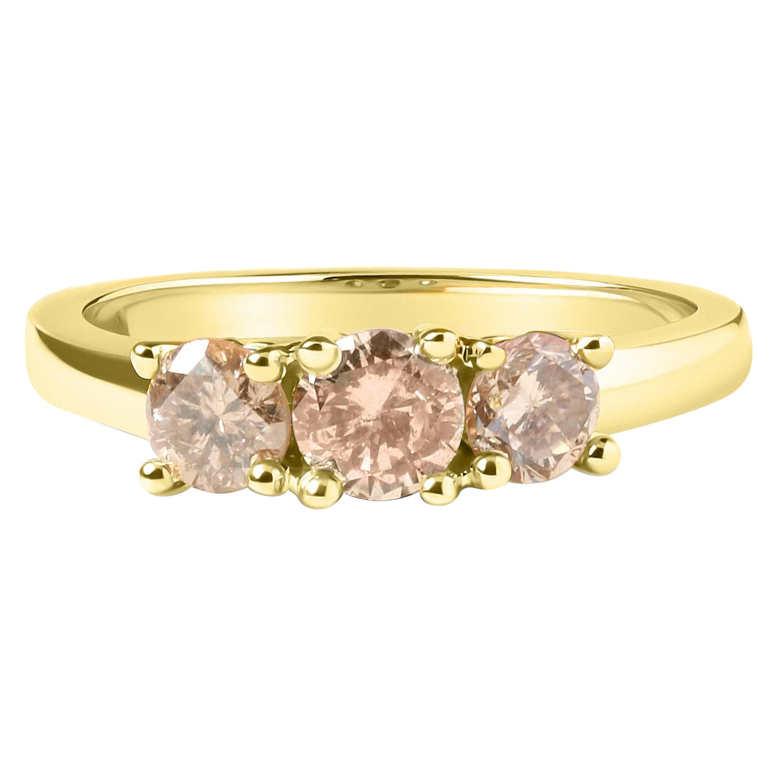 Bague à 3 pierres en or jaune 10K 1.00 Cttw Champagne Diamond