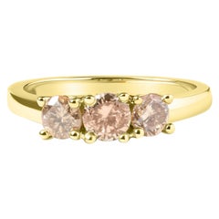 10K Yellow Gold 1.00 Cttw Champagne Diamond 3-Stone Band Ring