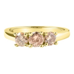 10K Yellow Gold 1.00 Cttw Champagne Diamond 3-Stone Band Ring