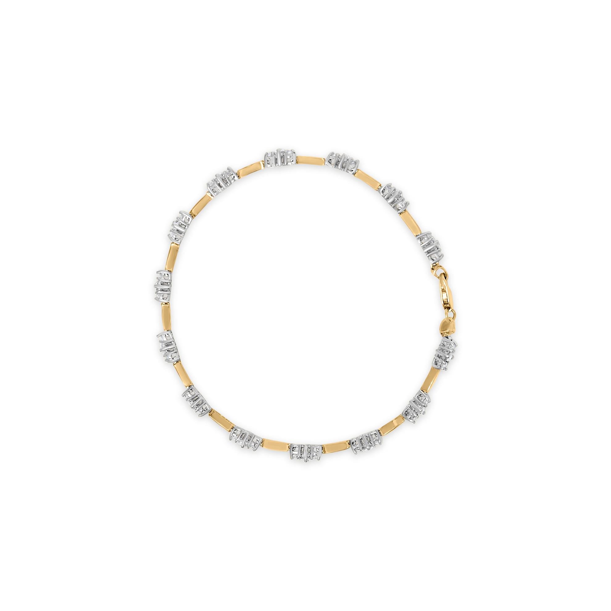 Moderne Bracelet de tennis en or jaune 10K avec 3 pierres et un diamant de 1.00 Cttw en vente