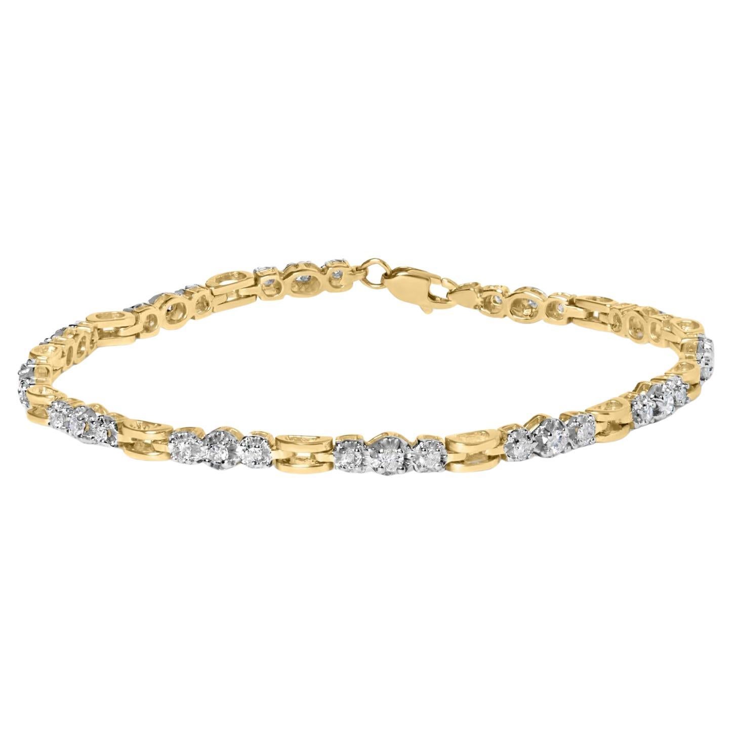 10K Yellow Gold 1.00 Cttw Diamond 3 Stone Link Bracelet