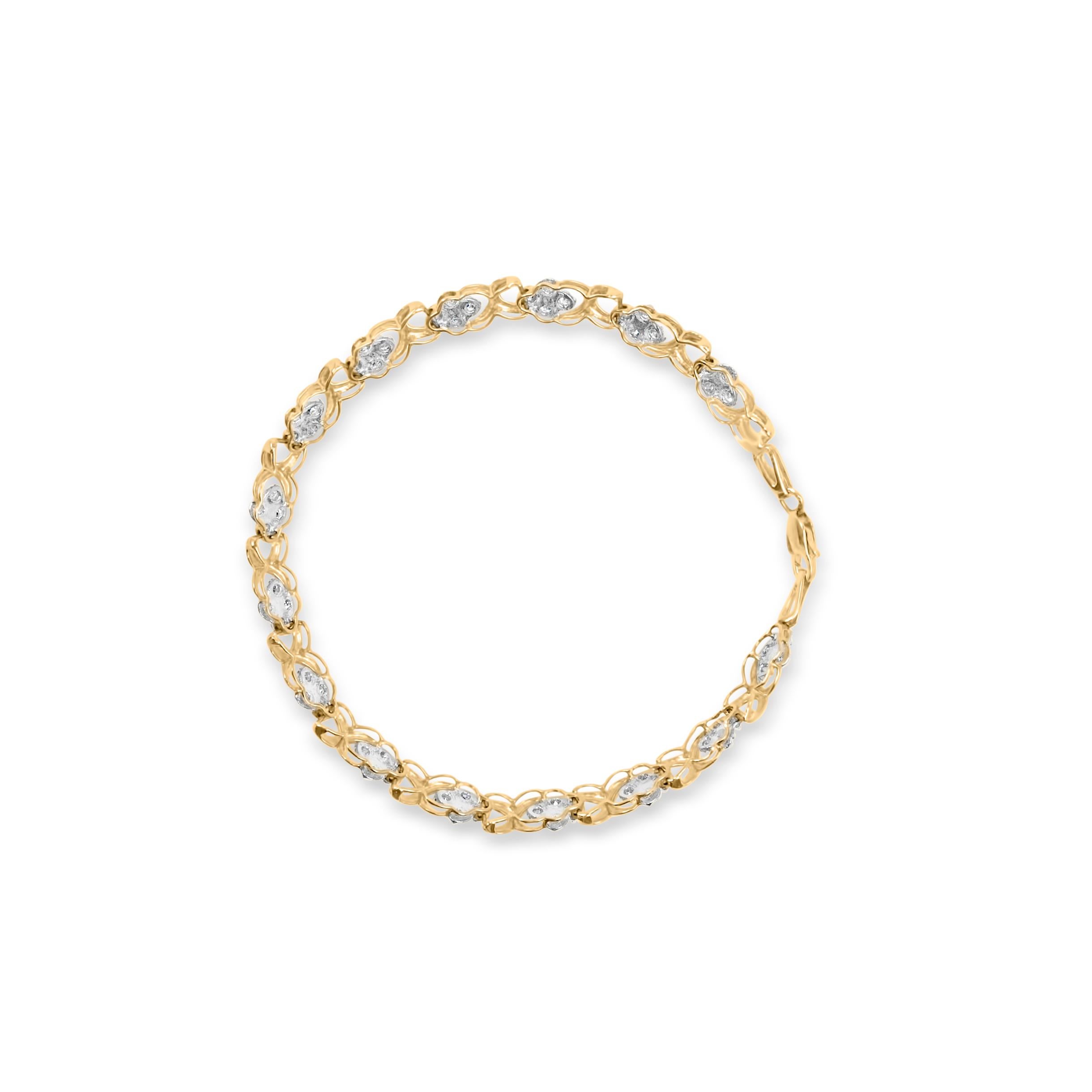 Moderne Bracelet en or jaune 10 carats 1,00 Cttw Diamond 5 Stone Floral Cluster and 