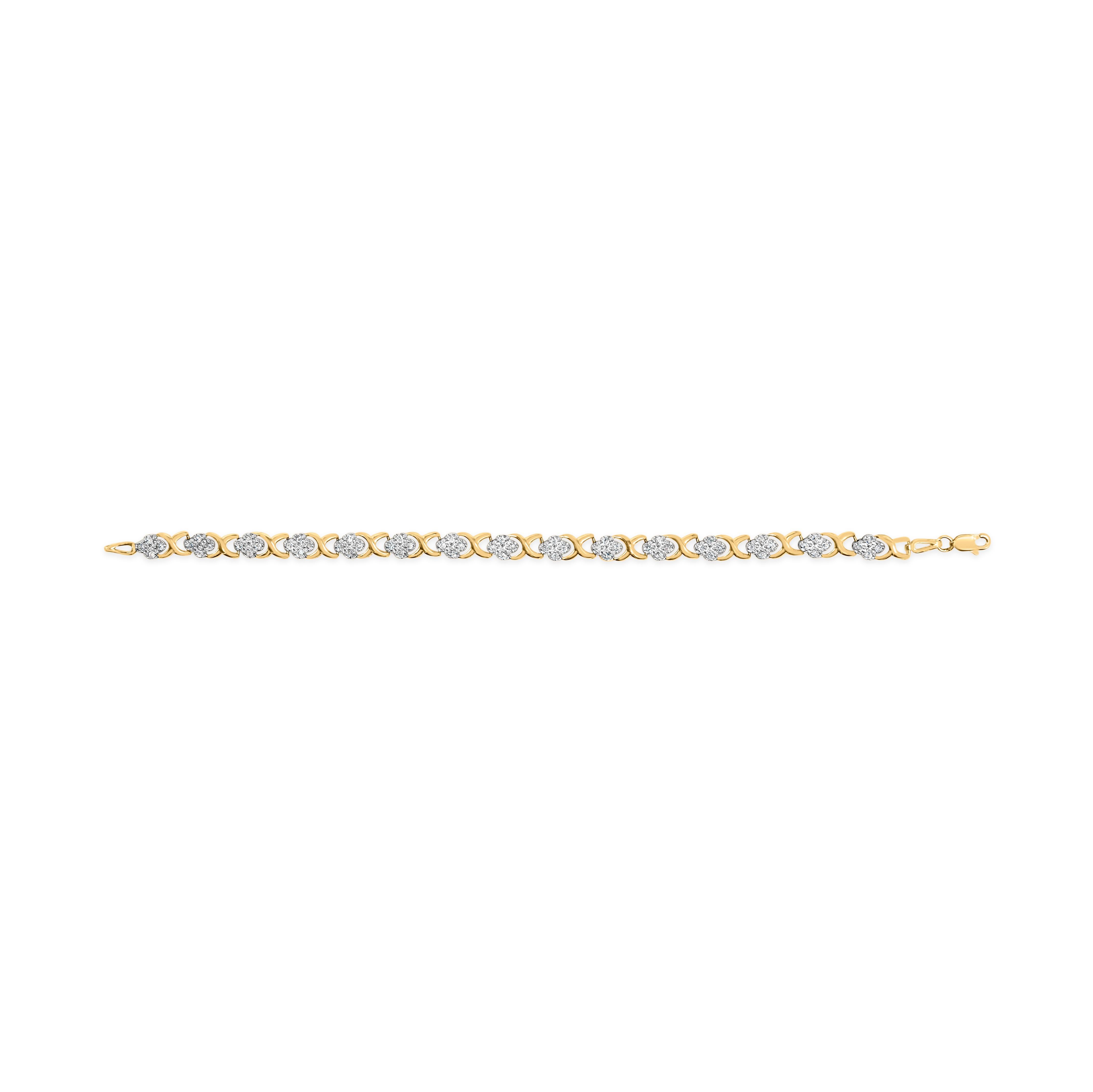 Taille ronde Bracelet en or jaune 10 carats 1,00 Cttw Diamond 5 Stone Floral Cluster and 