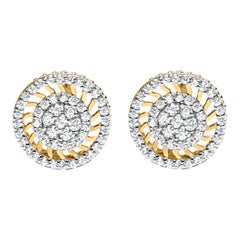 10K Yellow Gold 1.00 Cttw Diamond Halo Radiant Sunburst Stud Earrings