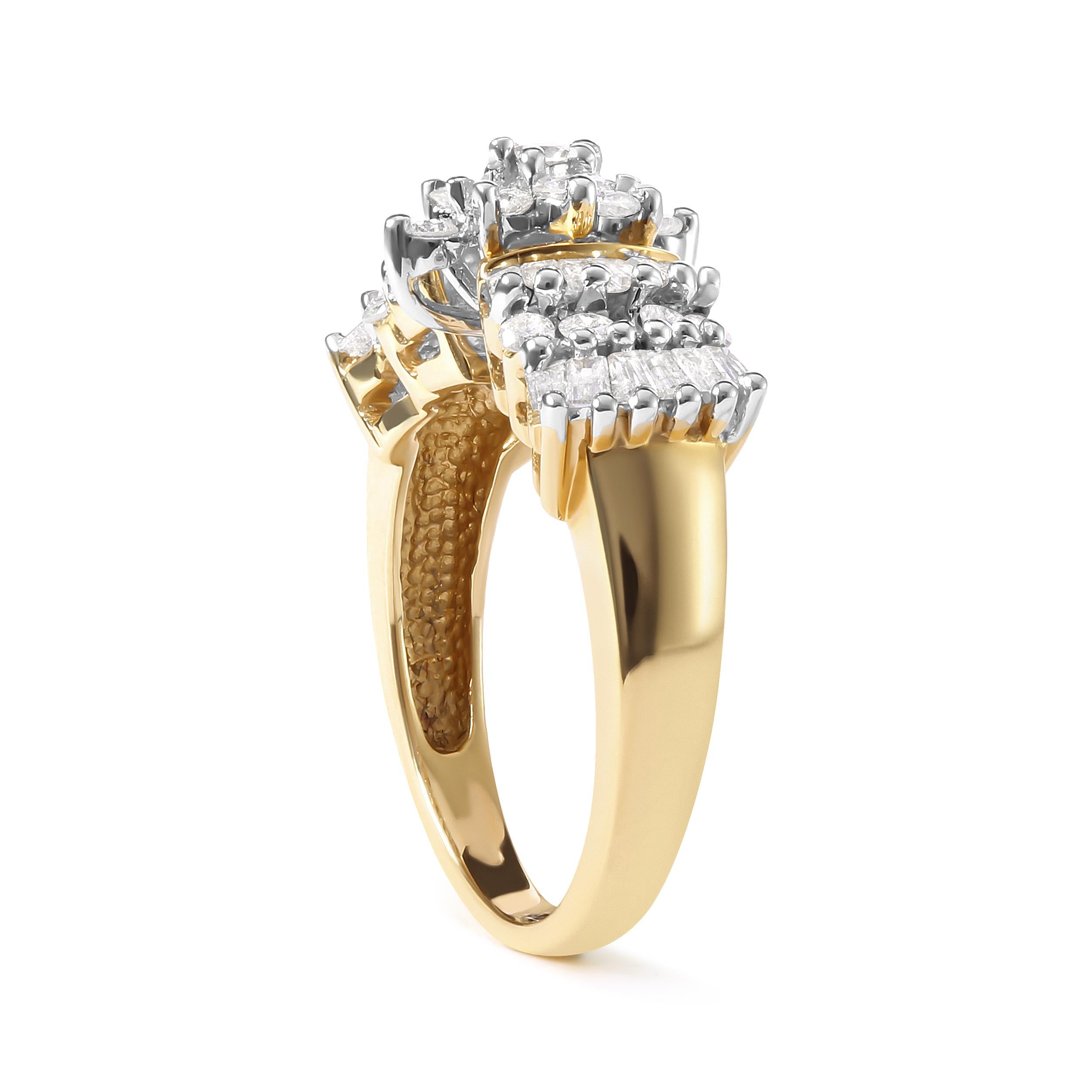 Moderne Bague en or jaune 10K 1.00 Cttw Diamond Starburst Ring - Taille 7 en vente