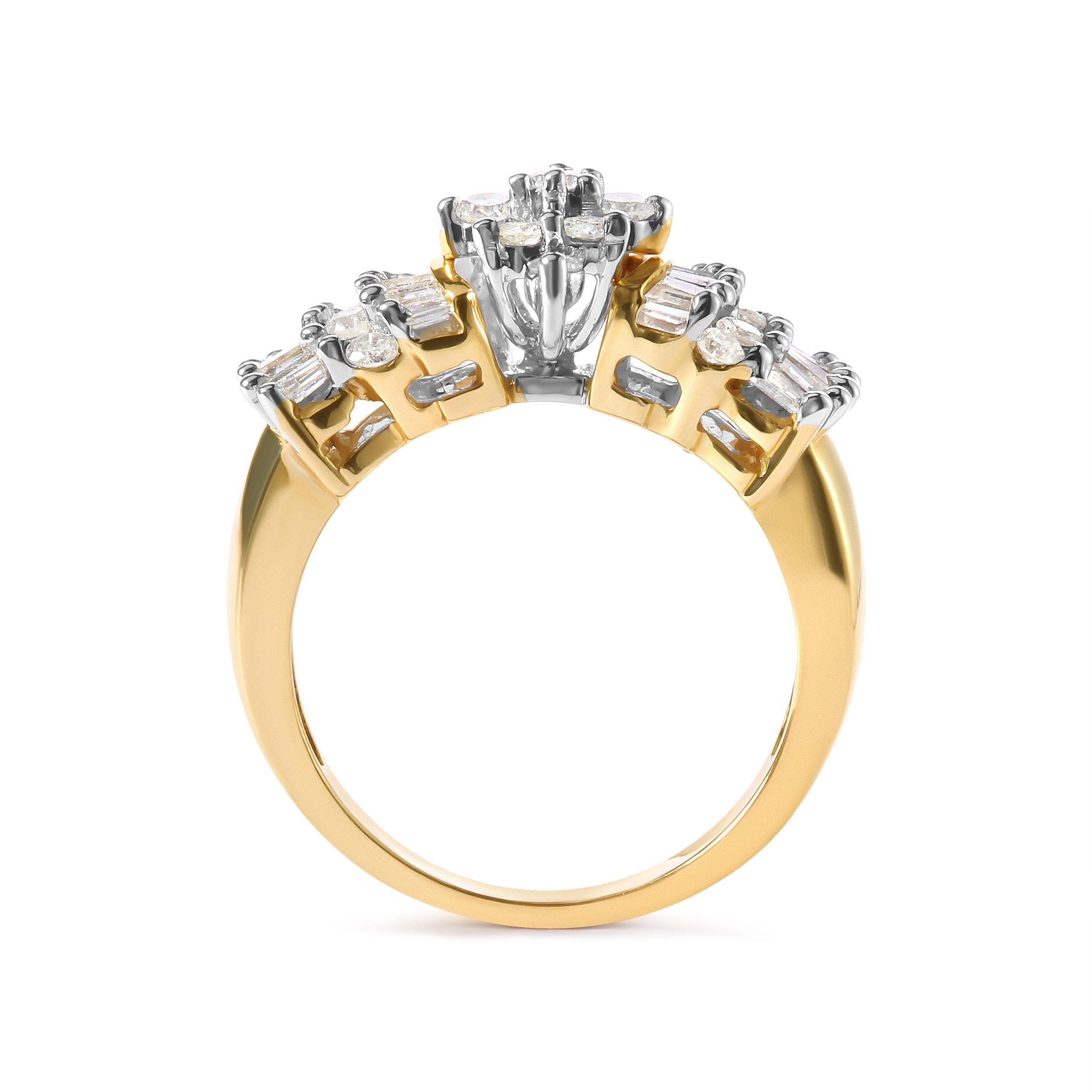 Taille ronde Bague en or jaune 10K 1.00 Cttw Diamond Starburst Ring - Taille 7 en vente