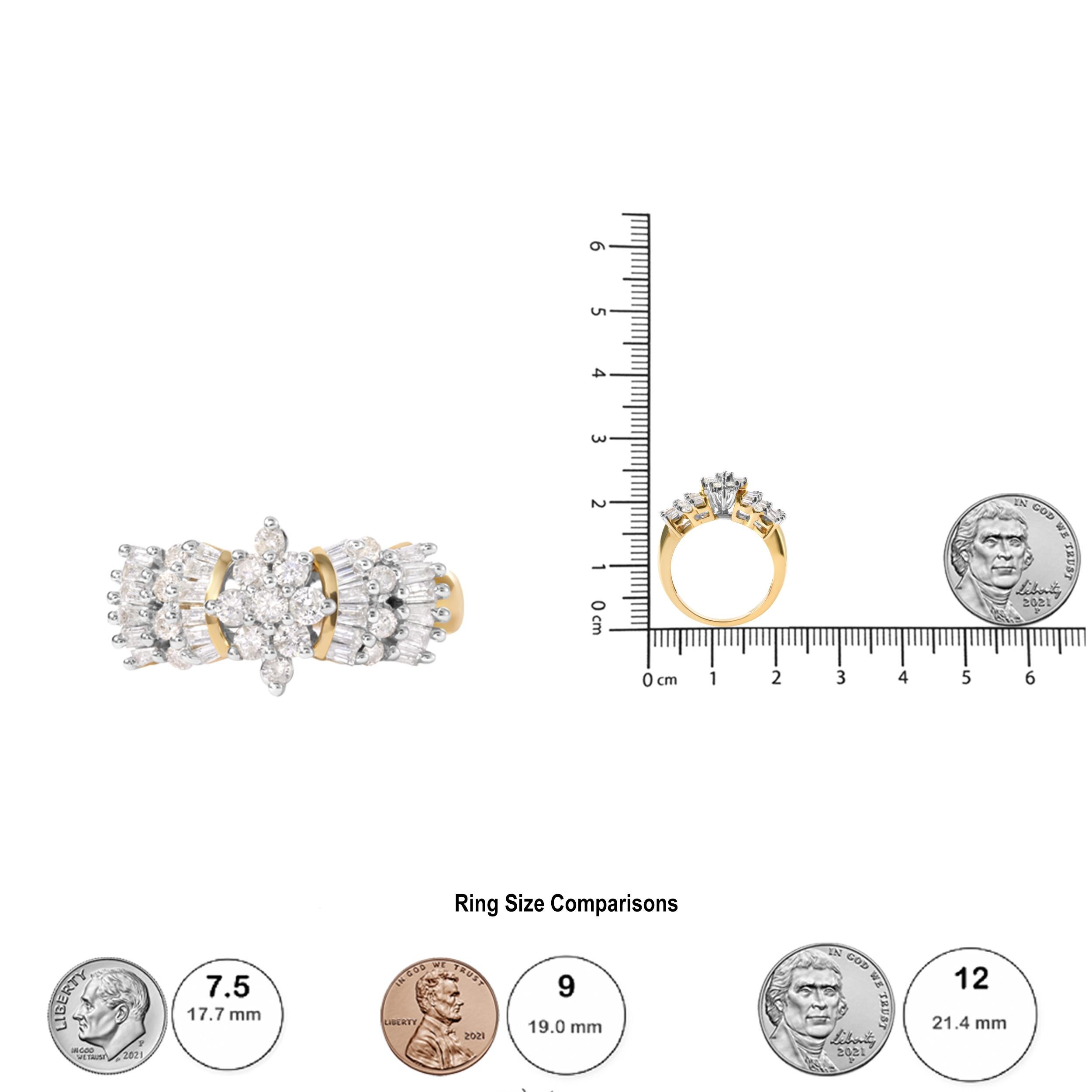 Bague en or jaune 10K 1.00 Cttw Diamond Starburst Ring - Taille 7 Neuf - En vente à New York, NY