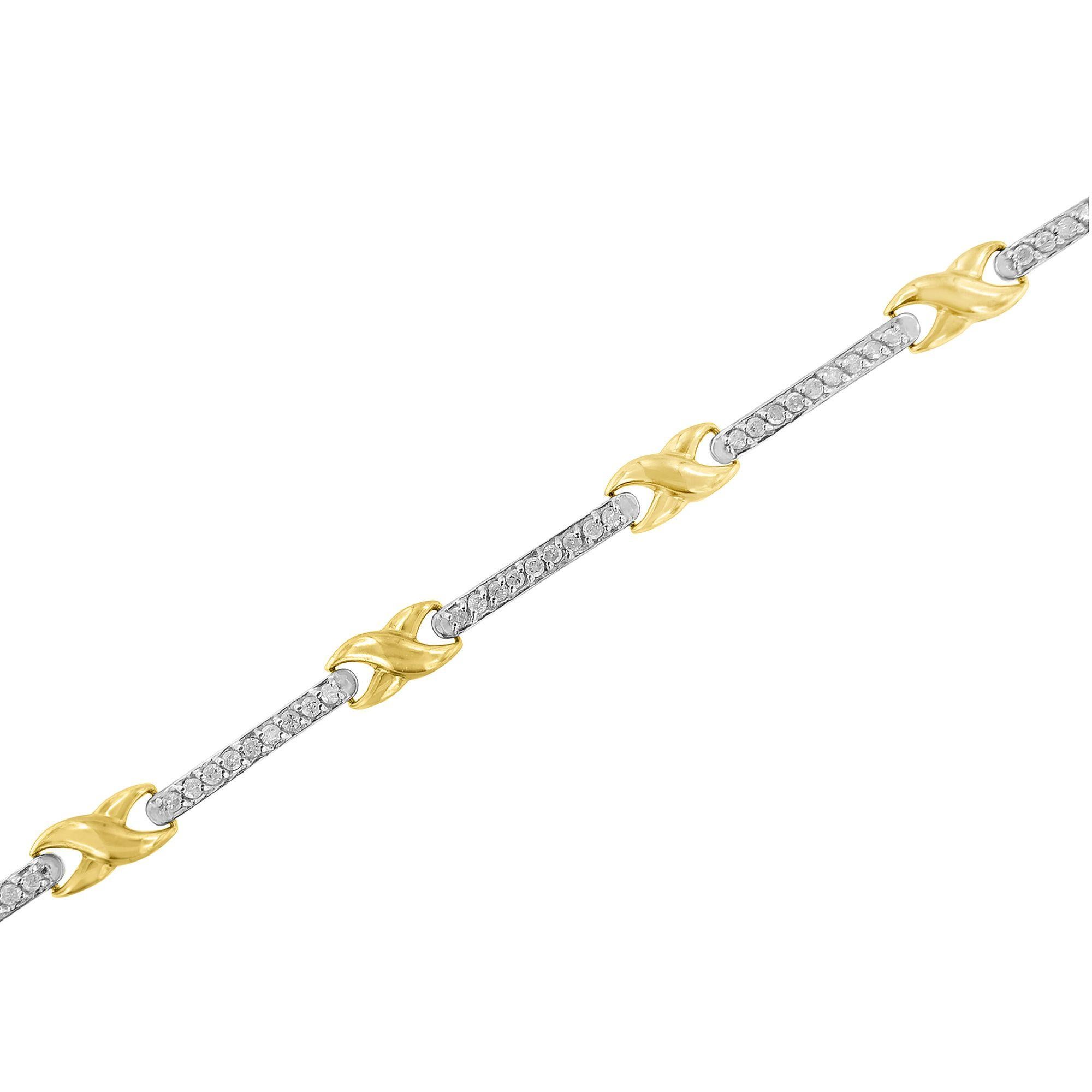 Moderne Or jaune 10K 1.00 Cttw Pave Set Diamond Bar and X-Link 7