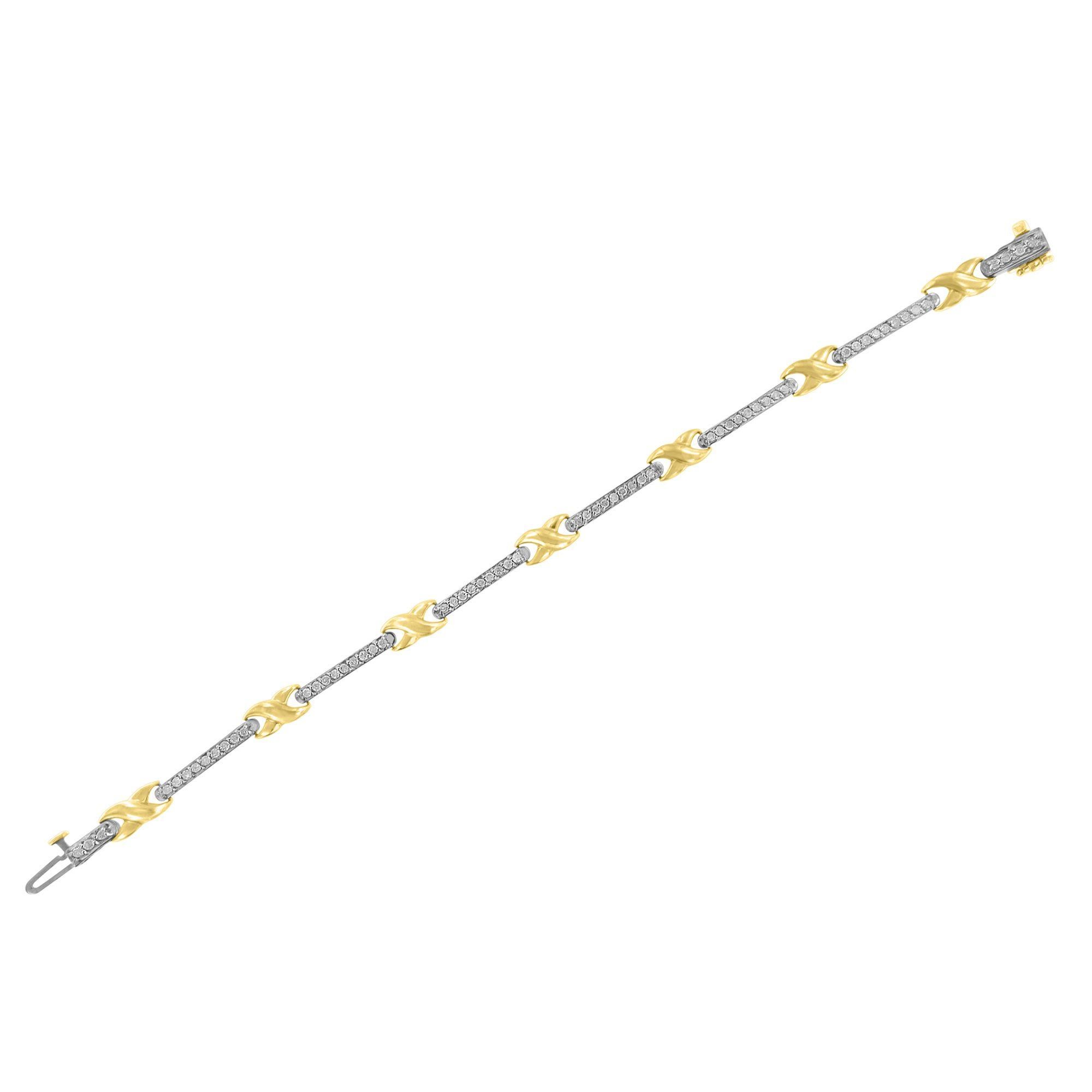 Taille ronde Or jaune 10K 1.00 Cttw Pave Set Diamond Bar and X-Link 7