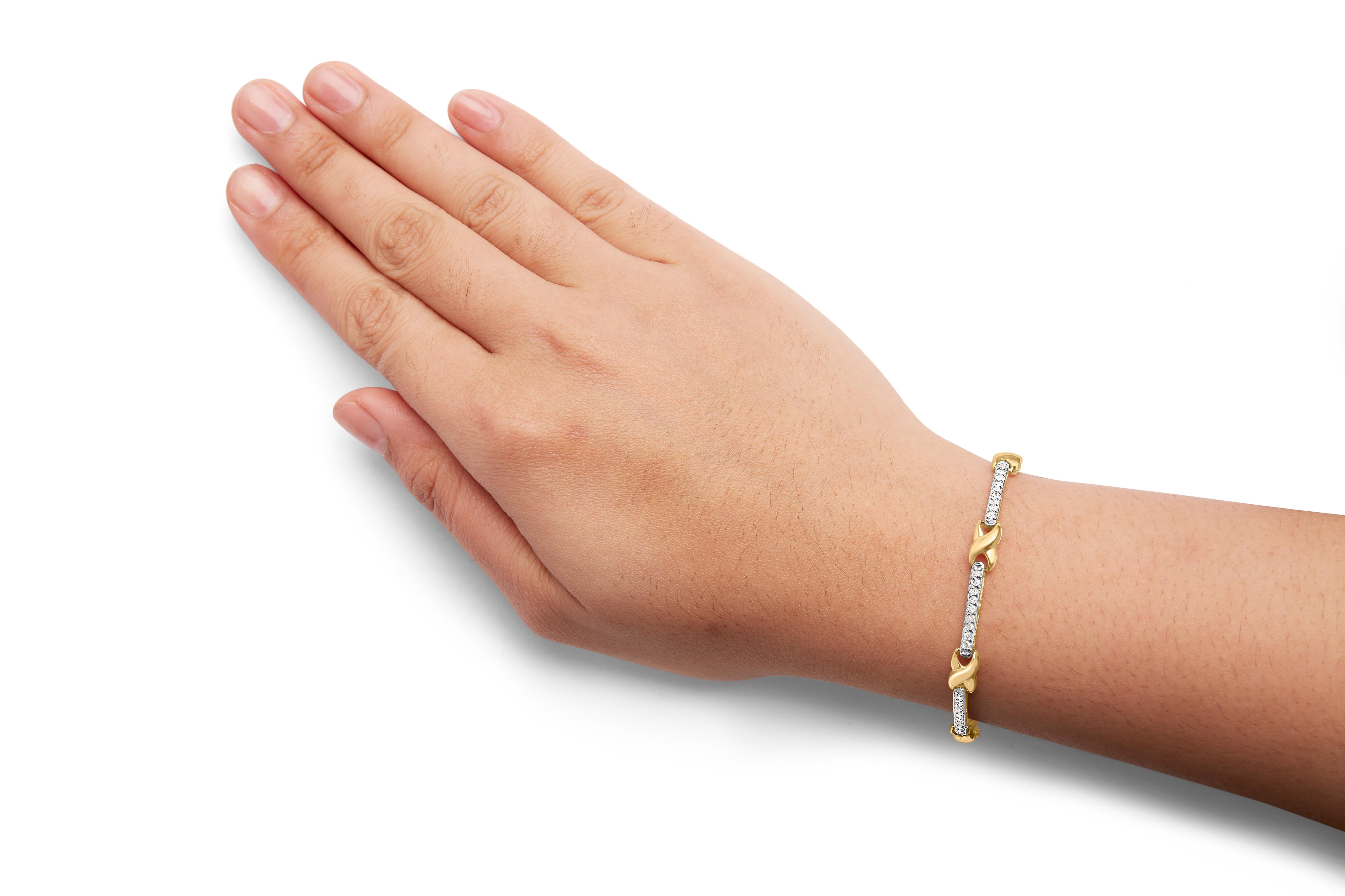 Or jaune 10K 1.00 Cttw Pave Set Diamond Bar and X-Link 7