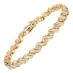 10k Yellow Gold 1.00 Cttw Round-Cut and Baguette-Cut S-Link 7.25" Bracelet 10k Yellow Gold 1.00 Cttw Round-Cut and Baguette-Cut S-Link 7.25" Bracelet