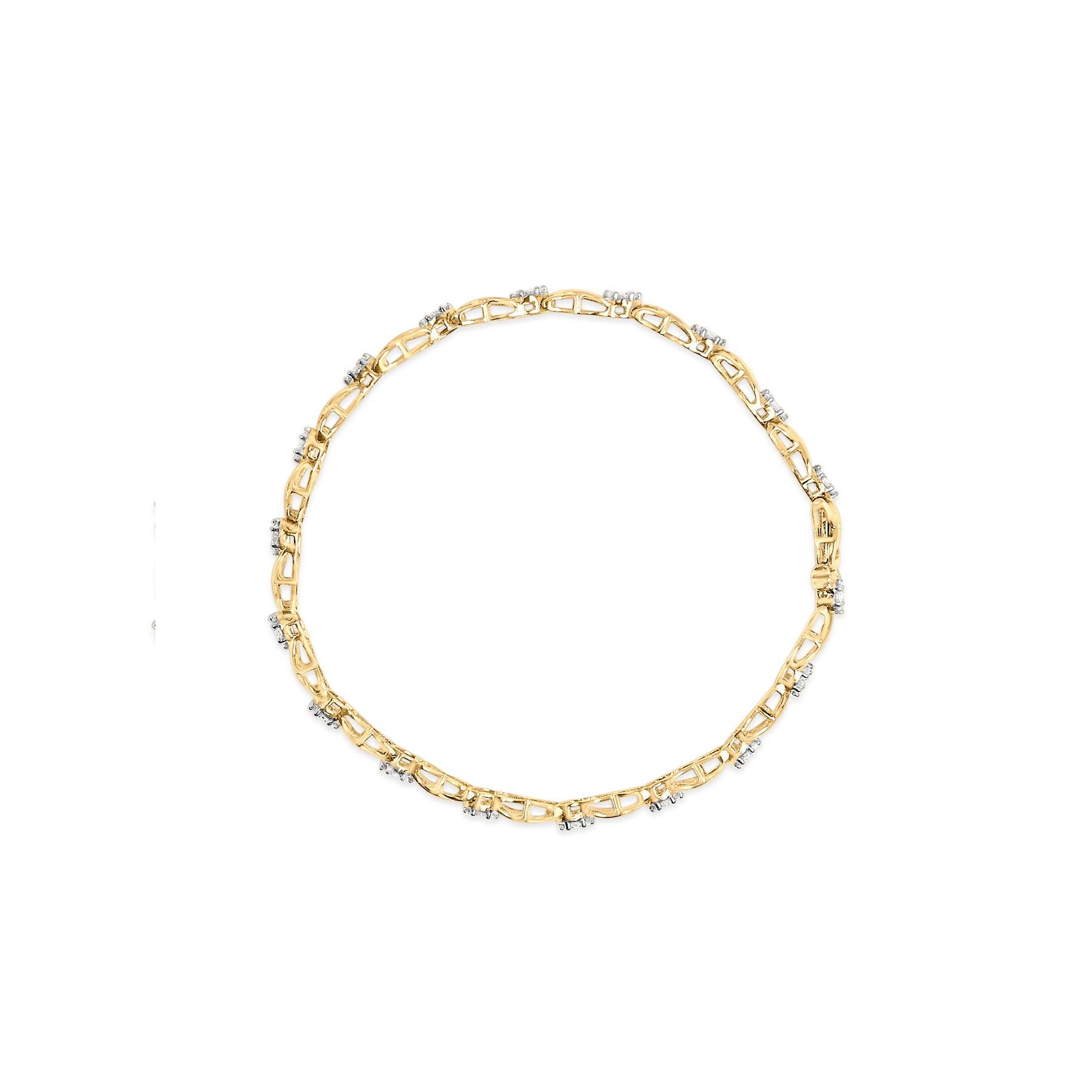 Moderne Bracelet en or jaune 10K à maillons croisés et diamants de taille ronde 1.00 Cttw 7