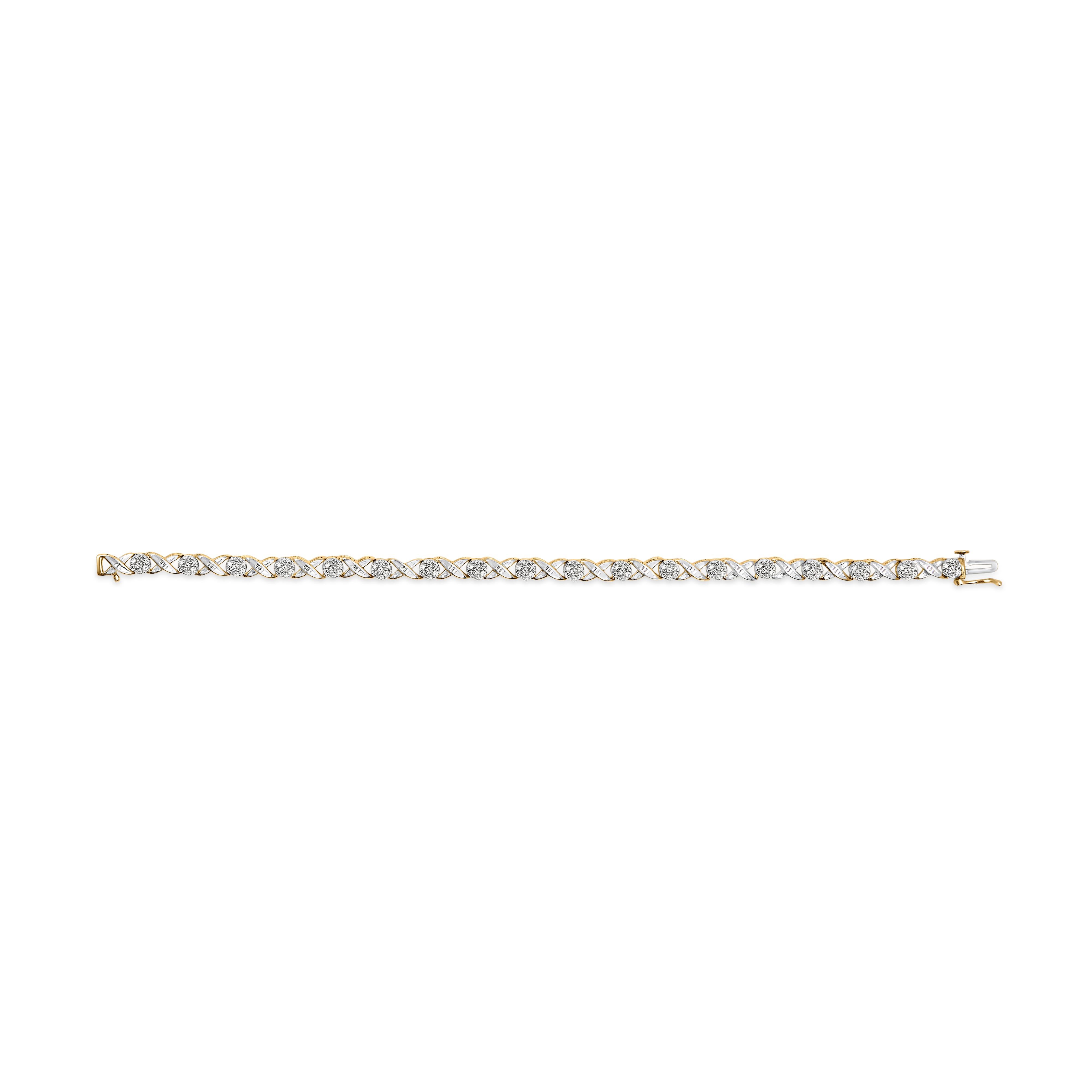 Taille ronde Bracelet en or jaune 10K à maillons croisés et diamants de taille ronde 1.00 Cttw 7