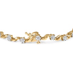 10k Yellow Gold 1.00 Cttw Round-Cut Diamond Floral S-Link 7.50" Bracelet