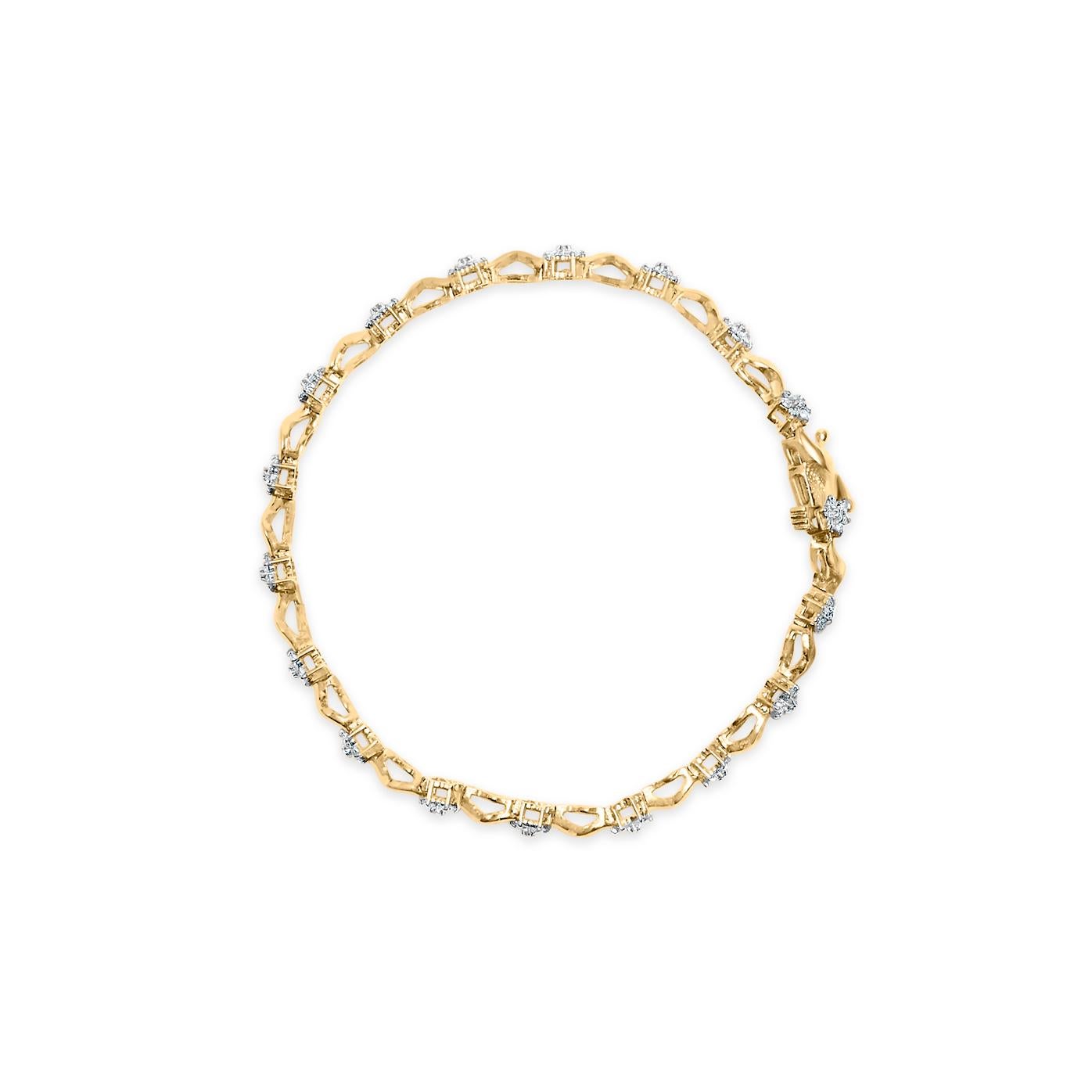 Modern 10k Yellow Gold 1.00 Cttw Round-Cut Diamond Floral S-Link 7.50