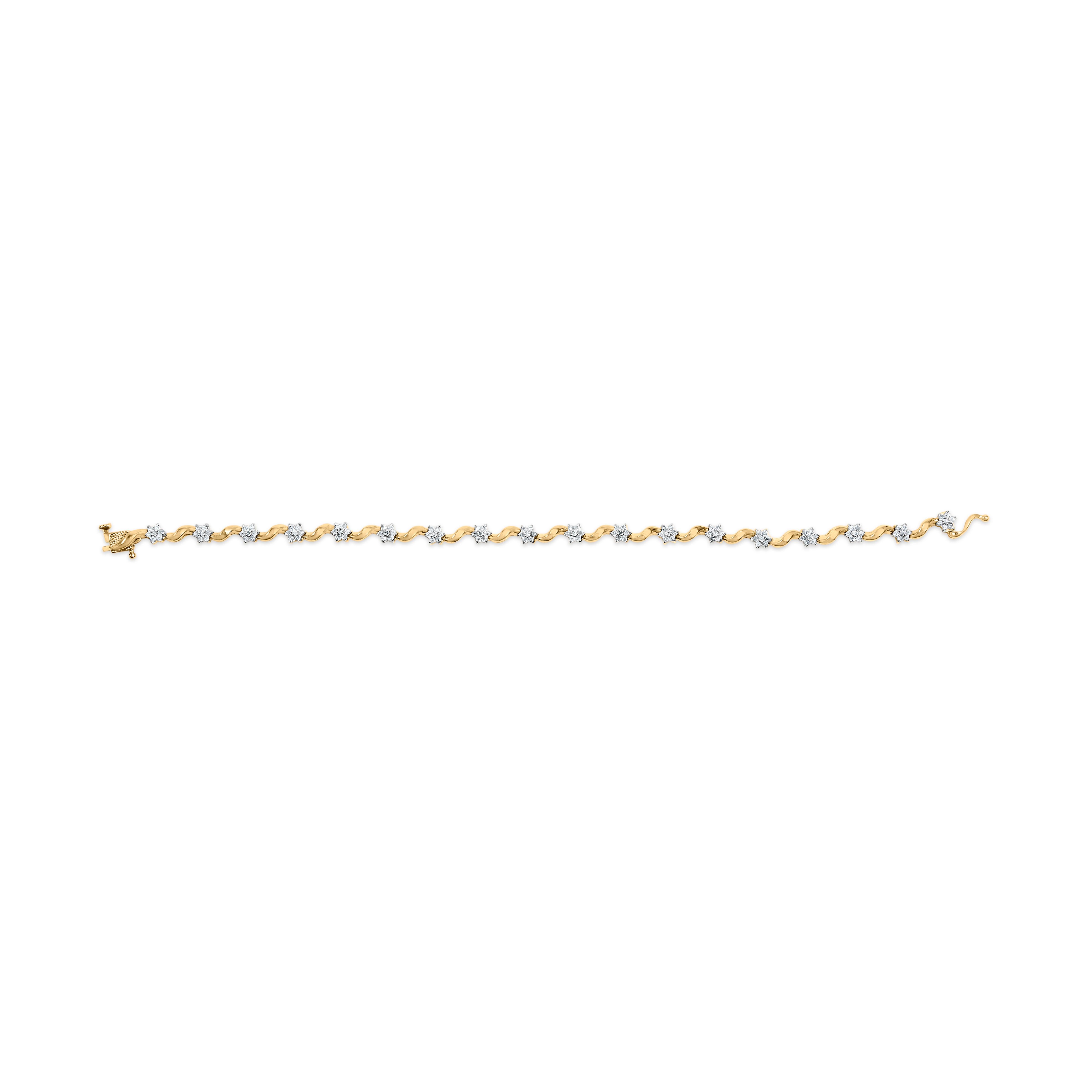 Round Cut 10k Yellow Gold 1.00 Cttw Round-Cut Diamond Floral S-Link 7.50