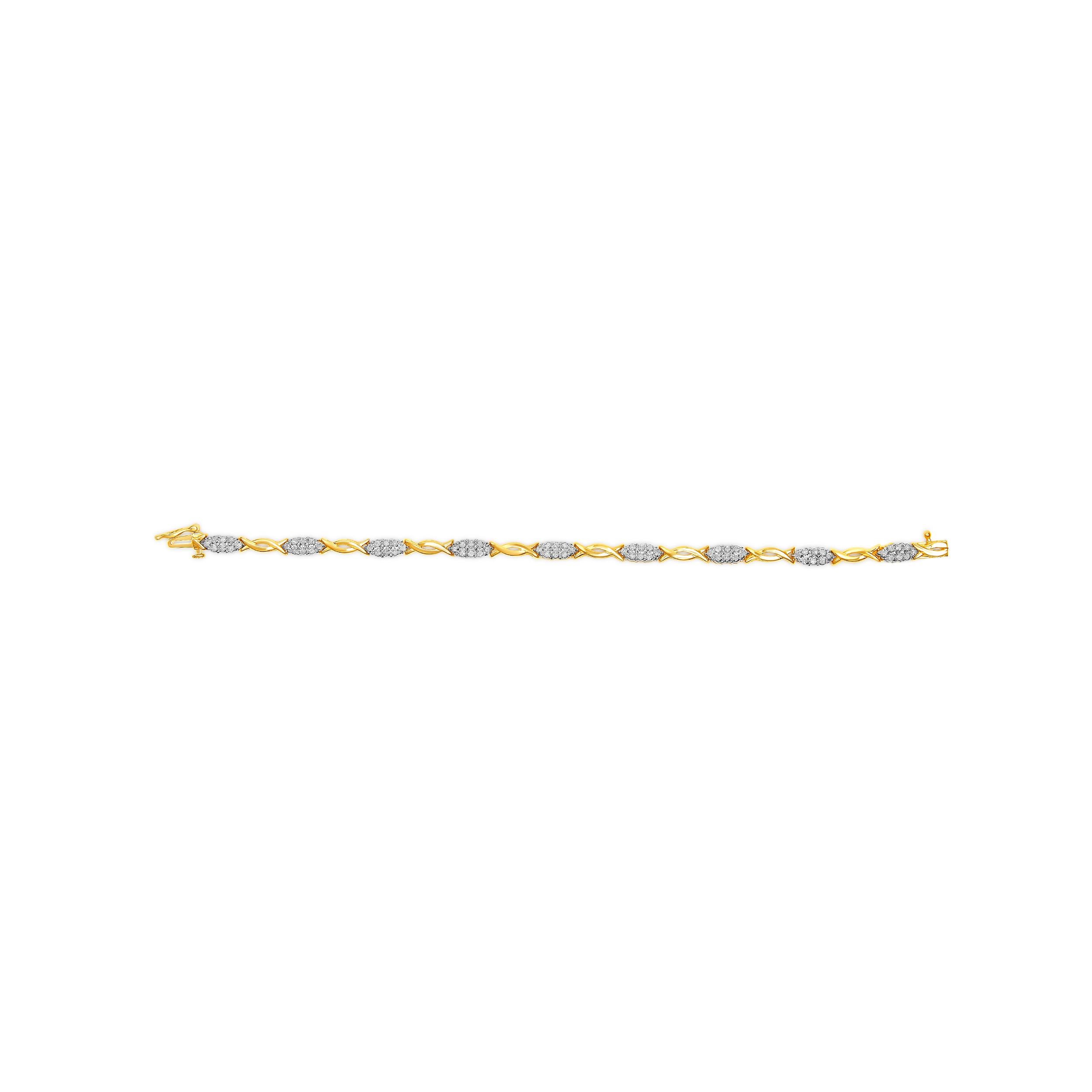Moderne Bracelet en or jaune 10K à maillons en spirale et diamants de taille ronde 1.00 Cttw 7