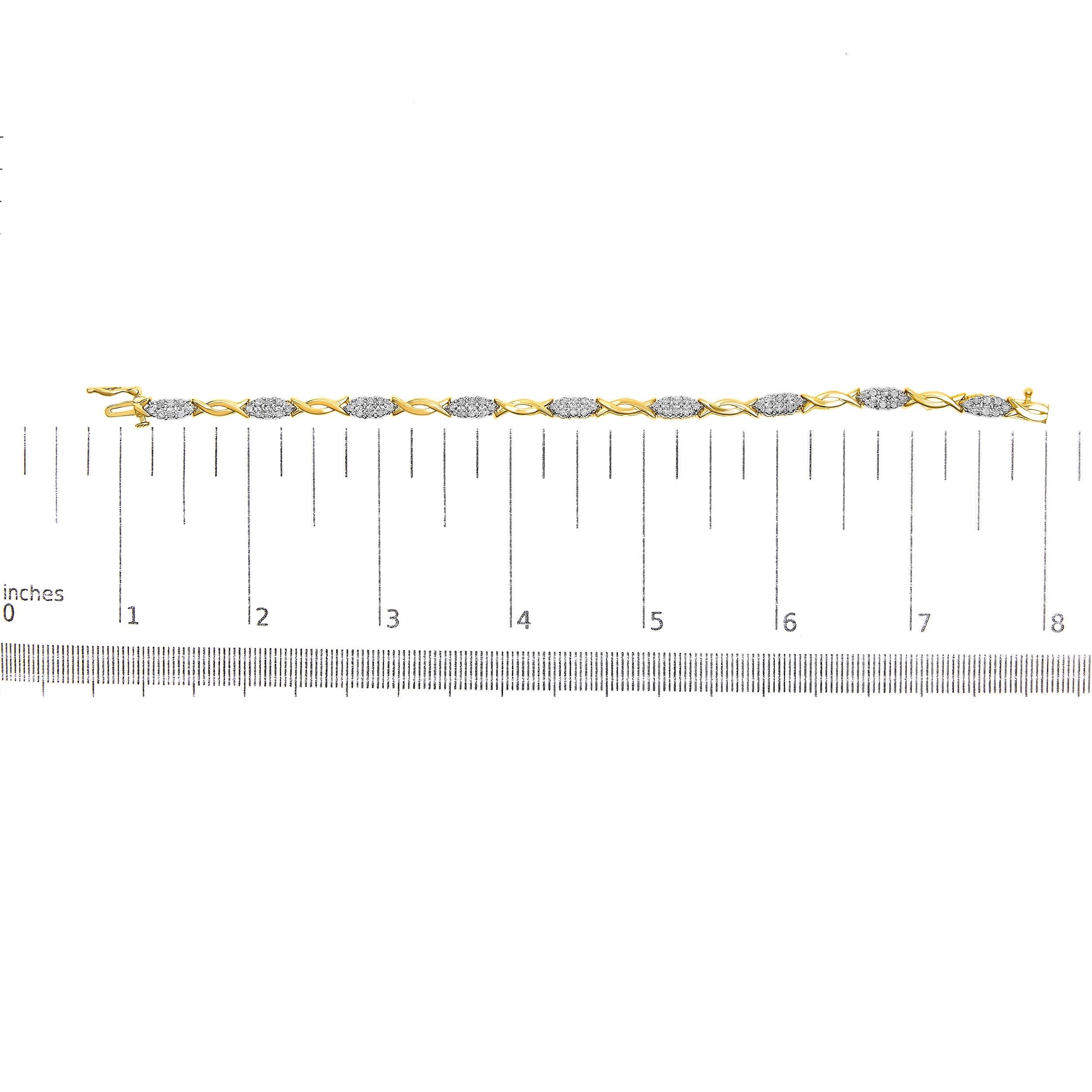 Taille ronde Bracelet en or jaune 10K à maillons en spirale et diamants de taille ronde 1.00 Cttw 7