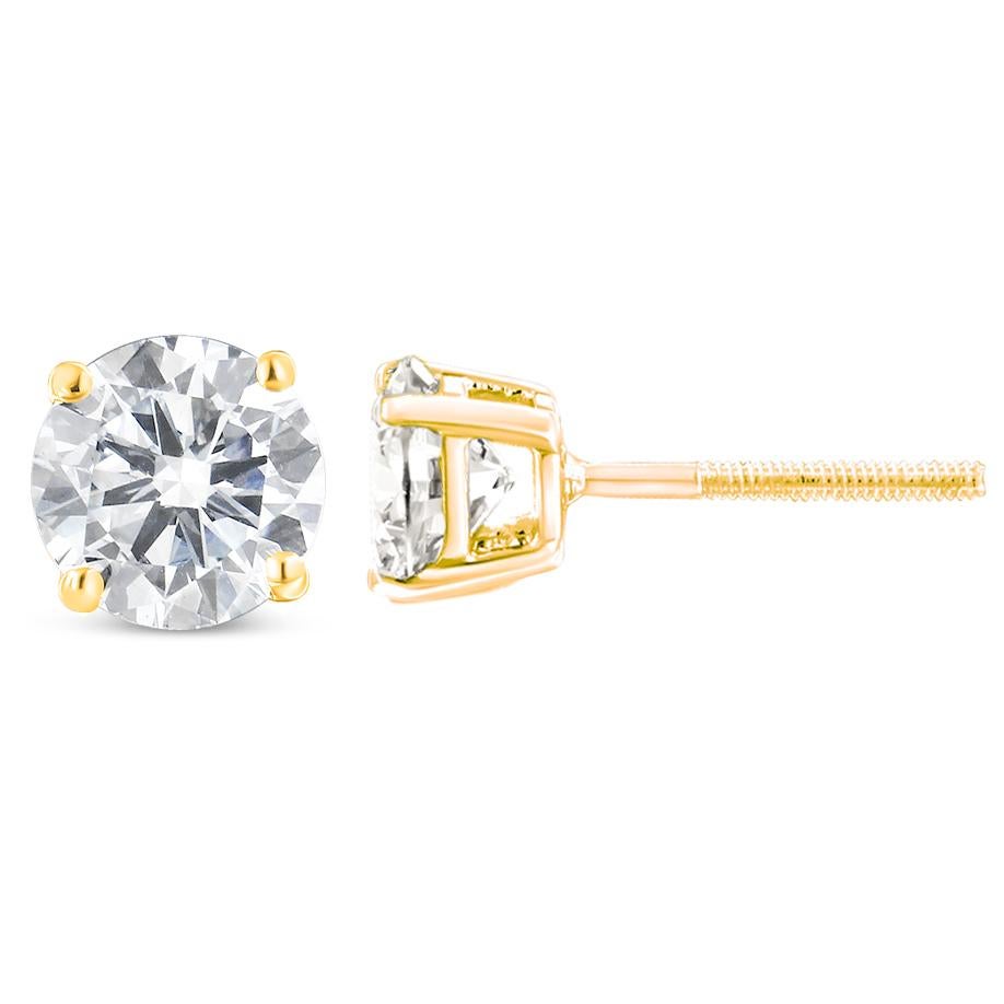 Modern 10K Yellow Gold 1.00 Cttw Round Diamond Classic Stud Earrings with Screw Backs For Sale