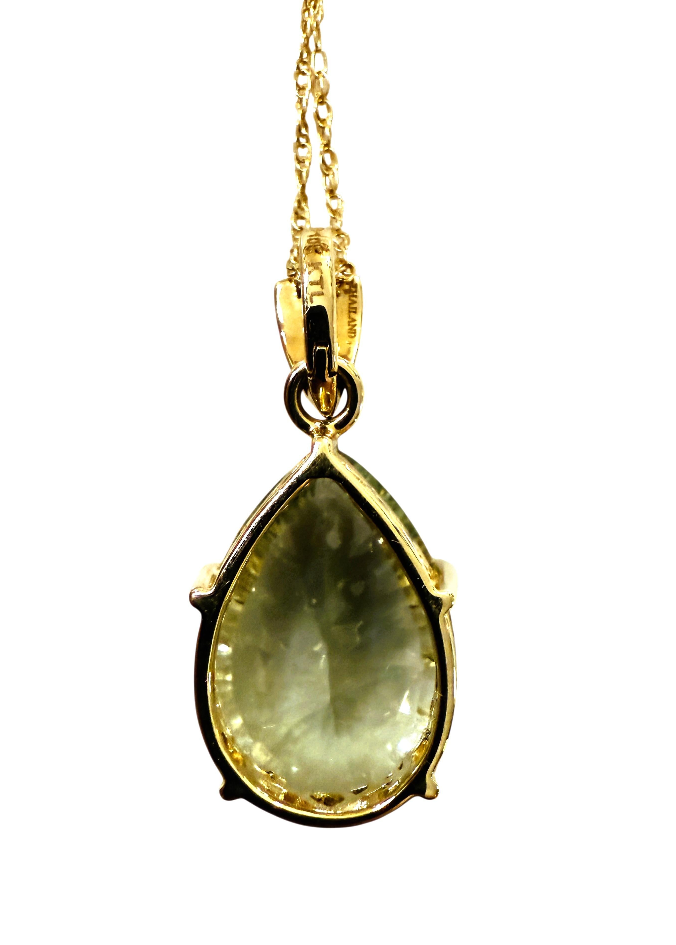 10k Gelbgold 10,21 Karat Prasiolith & Diamant-Anhänger w 14k Gelbgold Kette im Angebot 4