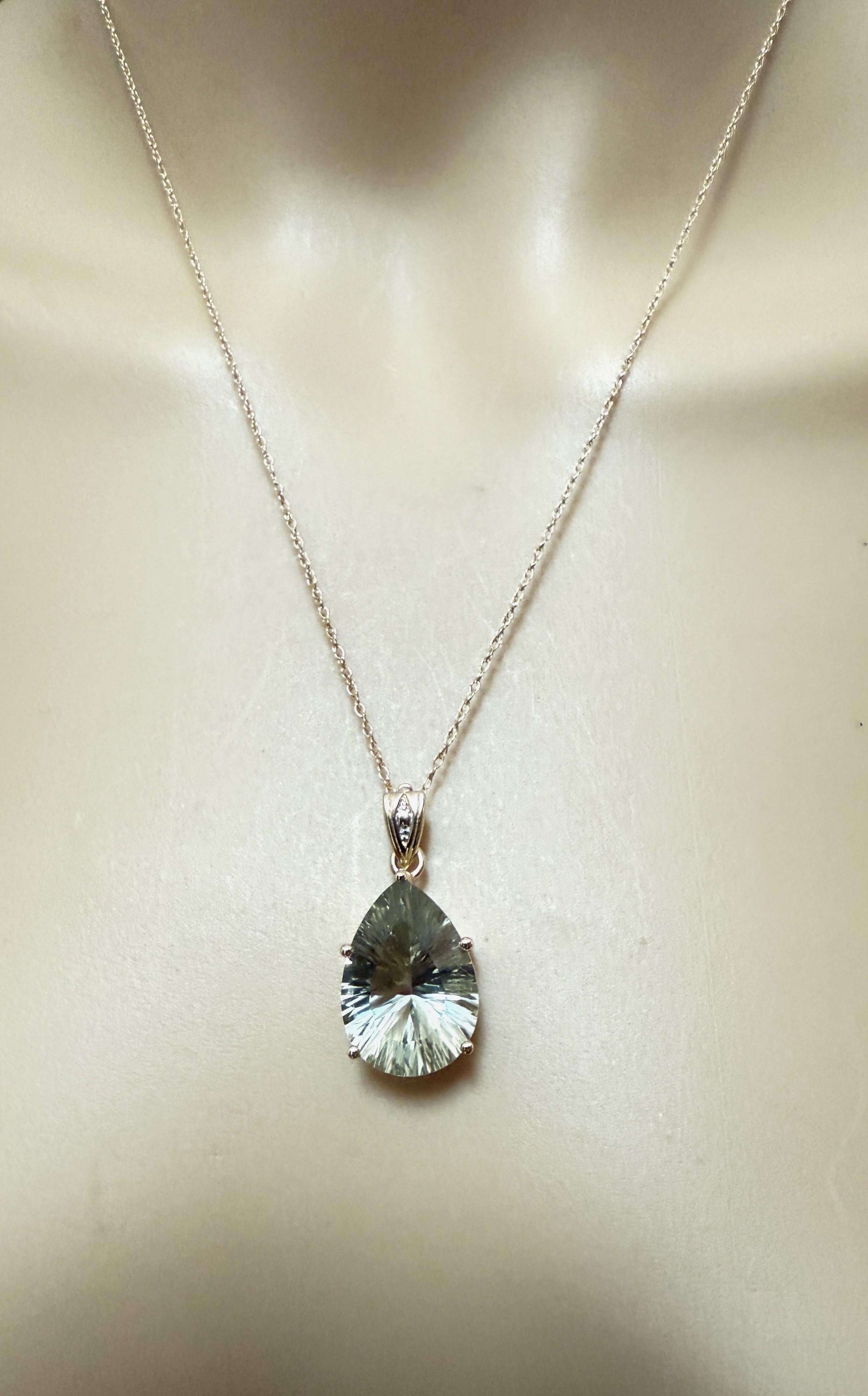 10k Gelbgold 10,21 Karat Prasiolith & Diamant-Anhänger w 14k Gelbgold Kette Damen im Angebot