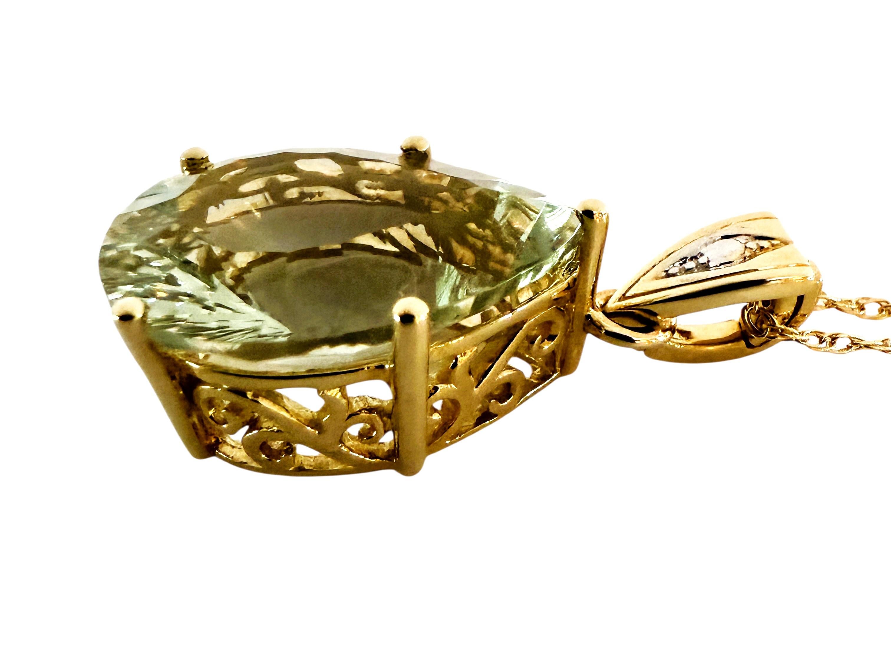 10k Gelbgold 10,21 Karat Prasiolith & Diamant-Anhänger w 14k Gelbgold Kette im Angebot 3