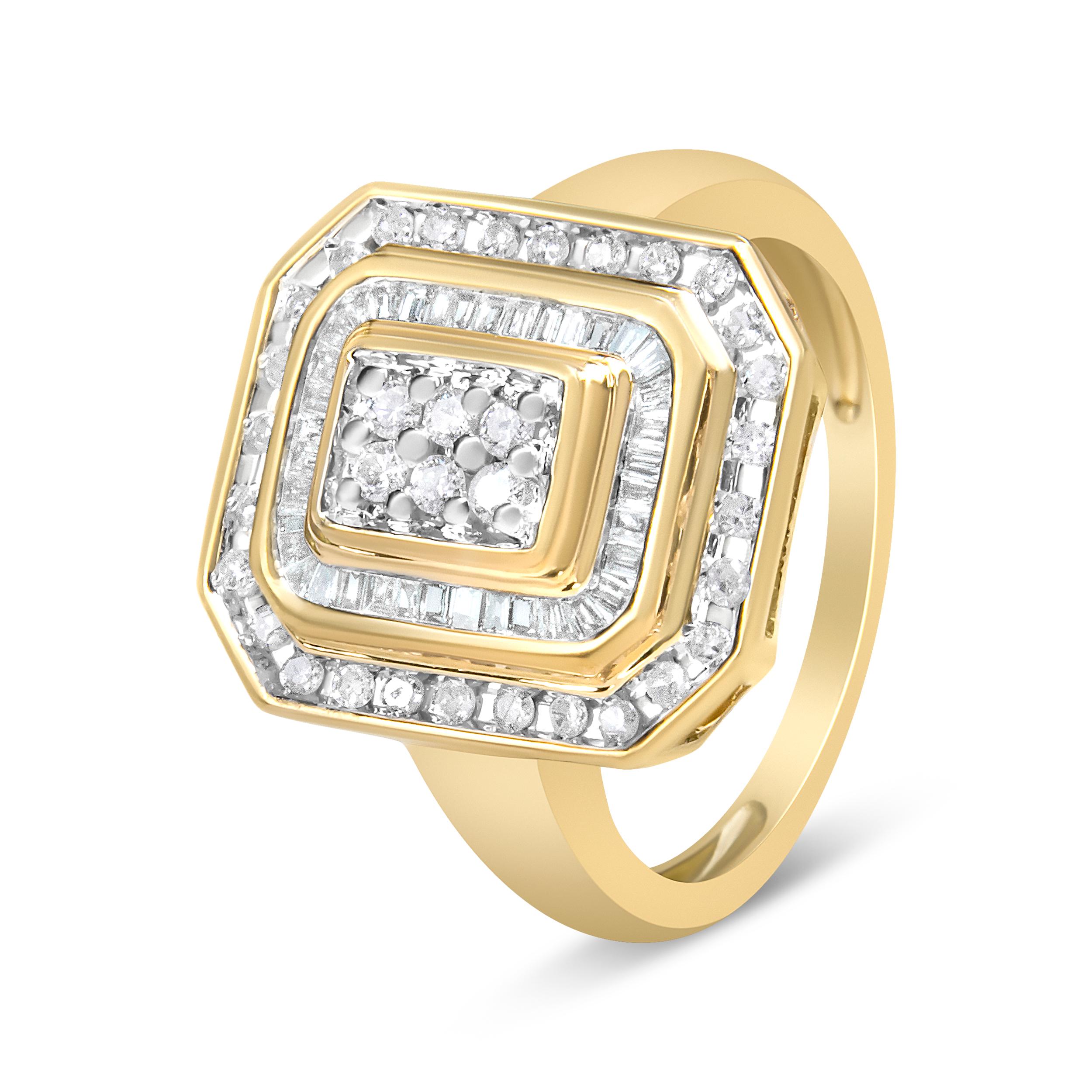 Modern 10K Yellow Gold 1.0ct Diamond Vintage Inspired Double Halo Emerald Cocktail Ring