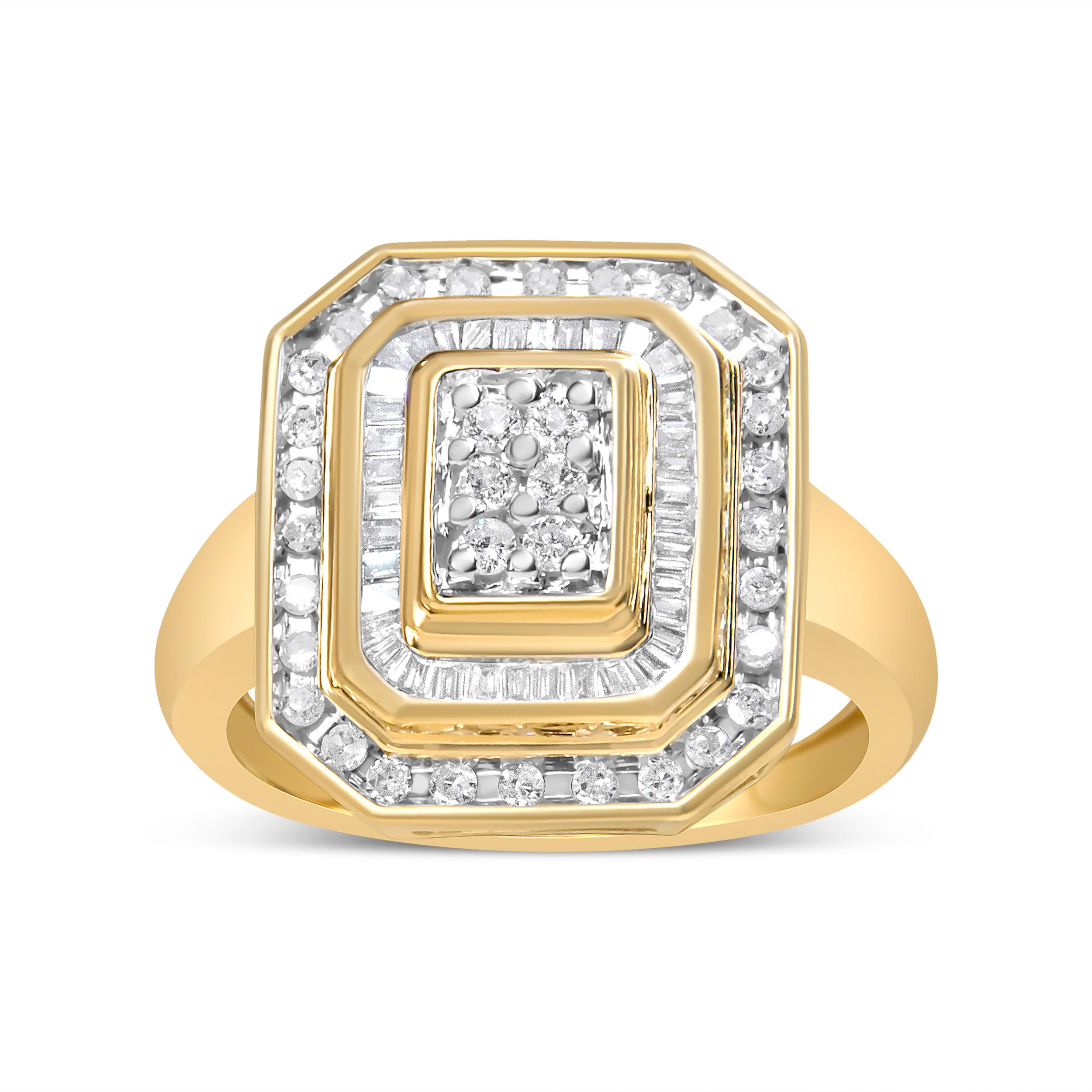Round Cut 10K Yellow Gold 1.0ct Diamond Vintage Inspired Double Halo Emerald Cocktail Ring