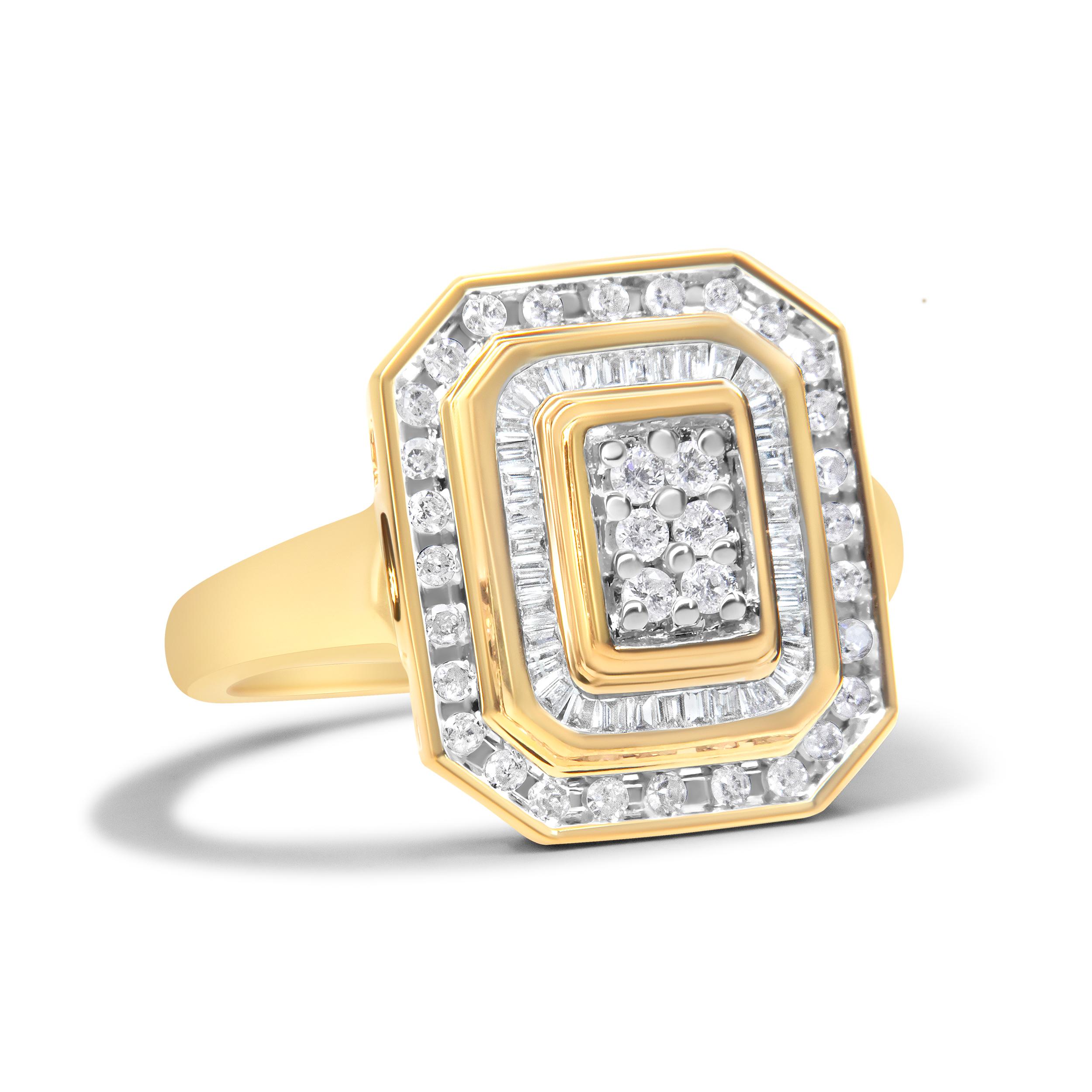 10K Yellow Gold 1.0ct Diamond Vintage Inspired Double Halo Emerald Cocktail Ring In New Condition In New York, NY