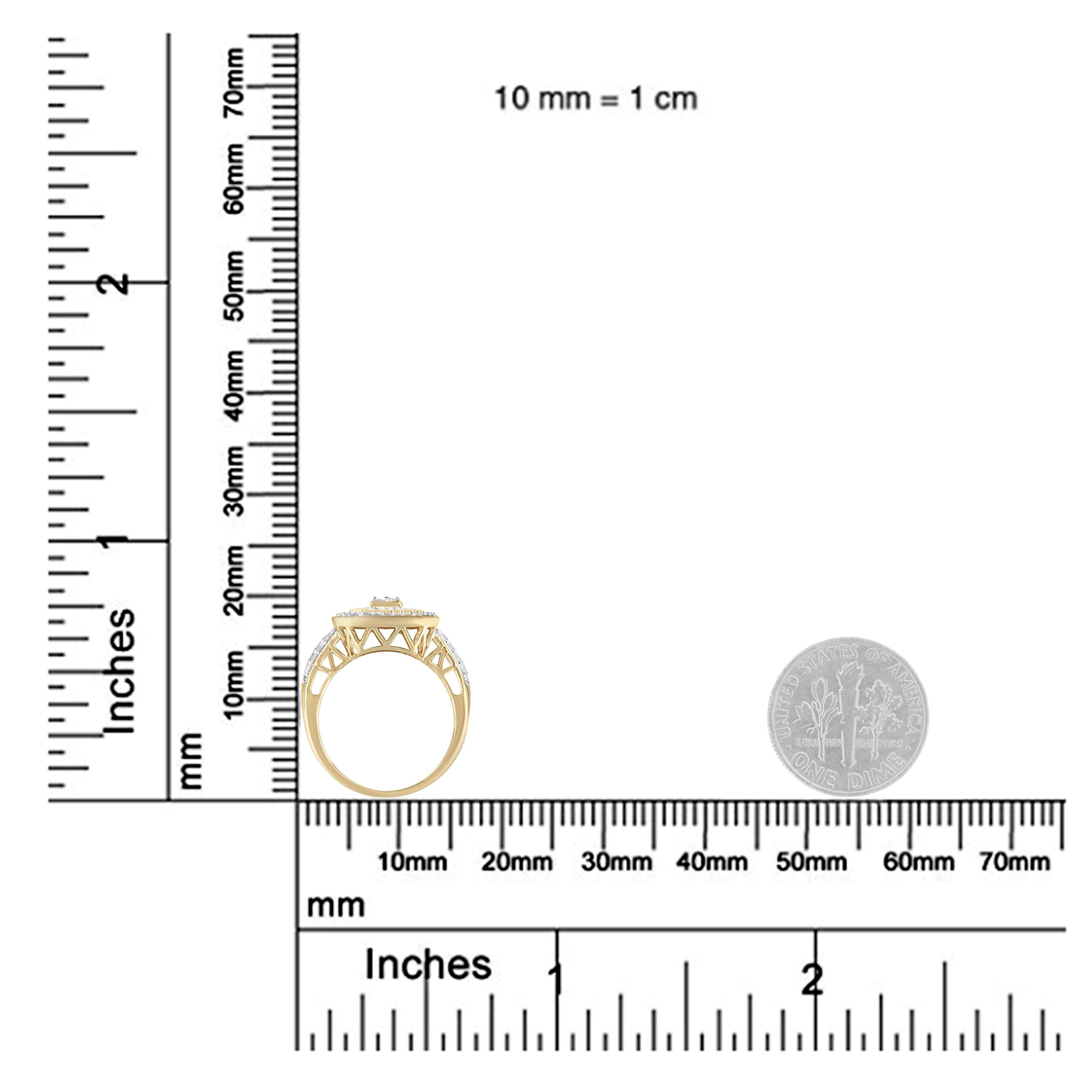 Women's 10K Yellow Gold 1.0ct Diamond Vintage Inspired Double Halo Emerald Cocktail Ring