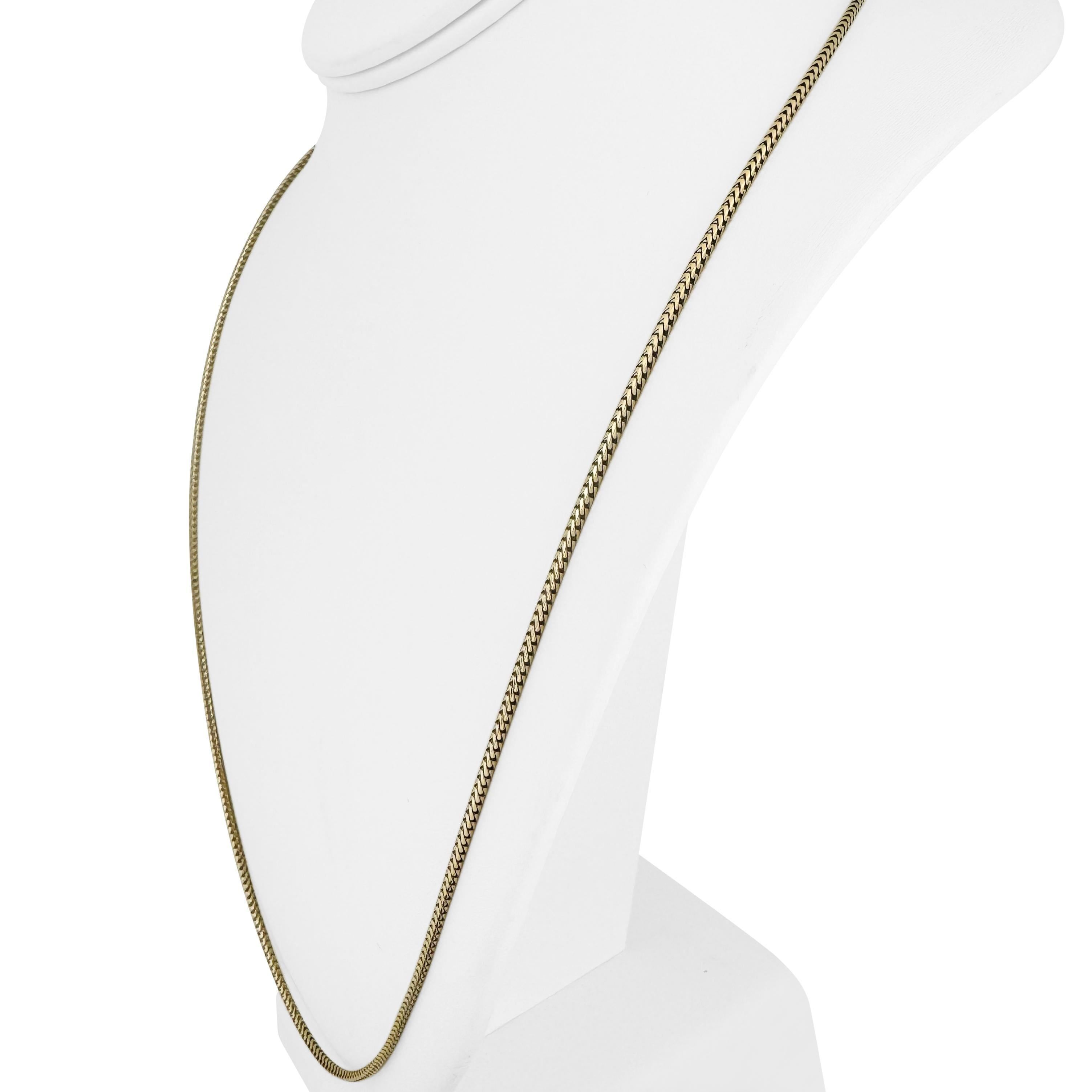 Condition: Excellent Condition, Professionally Cleaned and Polished
Metal: 10k Gold (Marked, and Professionally Tested)
Weight:  11.5g
Length:  26 Inches
Width:  1.7mm
Closure: Lobster Claw
Markings:  