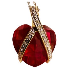Collier pendentif en or jaune 10k 12 carats rubis et diamants sur chaîne en or blanc 14k