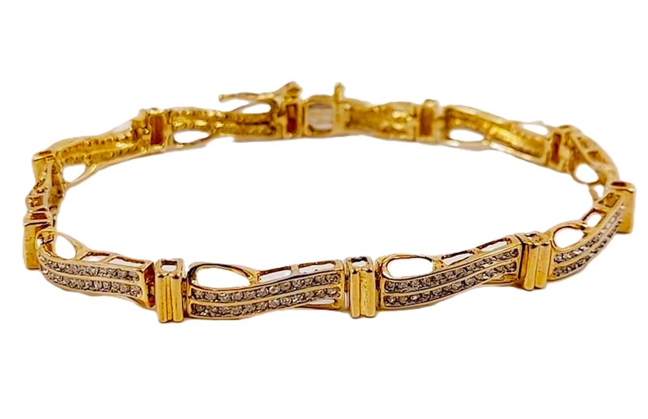 Bracciale A Link in oro giallo 10K da 1,20 carati e 240 diamanti, 7 pollici in vendita 6