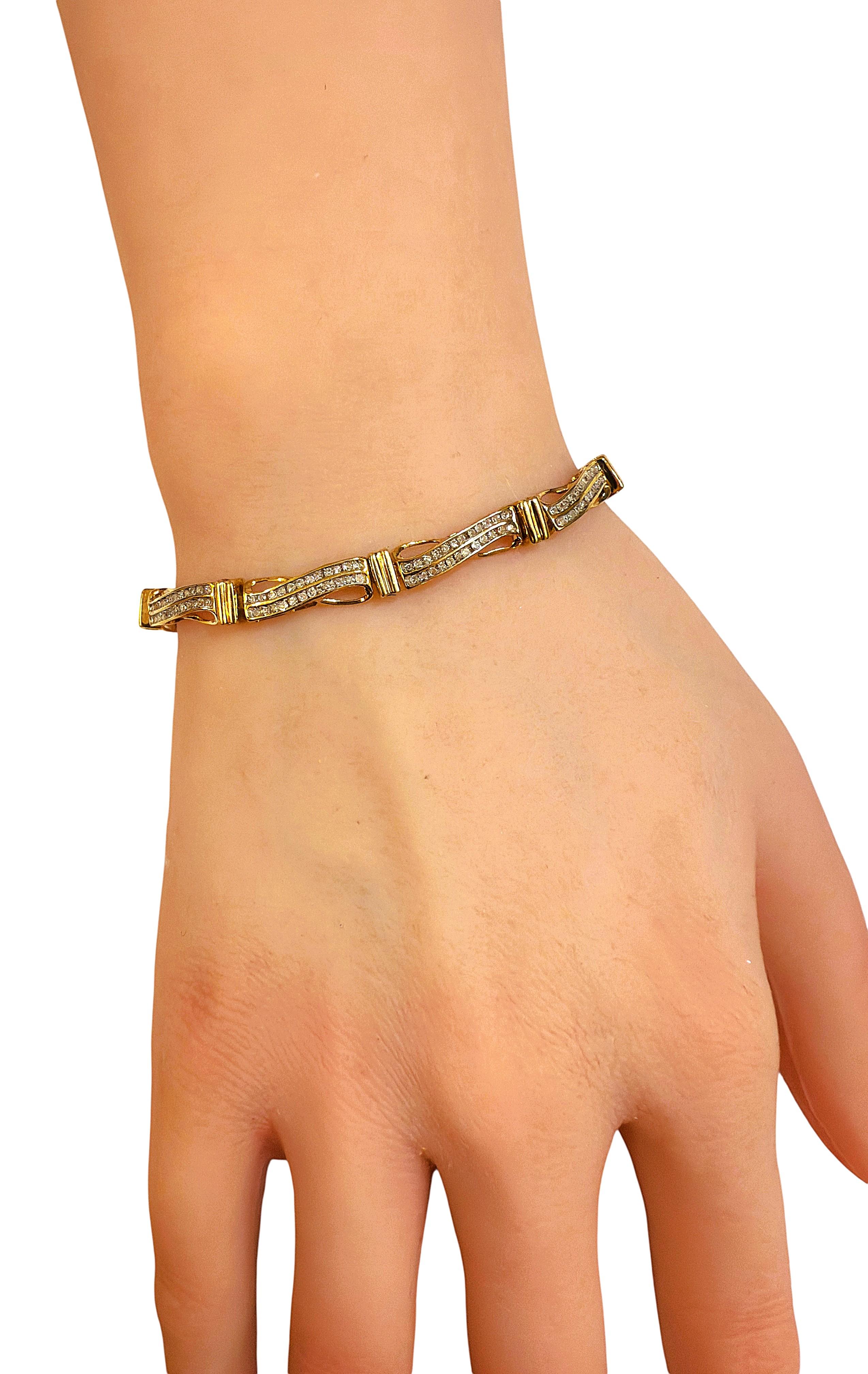 Bracciale A Link in oro giallo 10K da 1,20 carati e 240 diamanti, 7 pollici in vendita 2