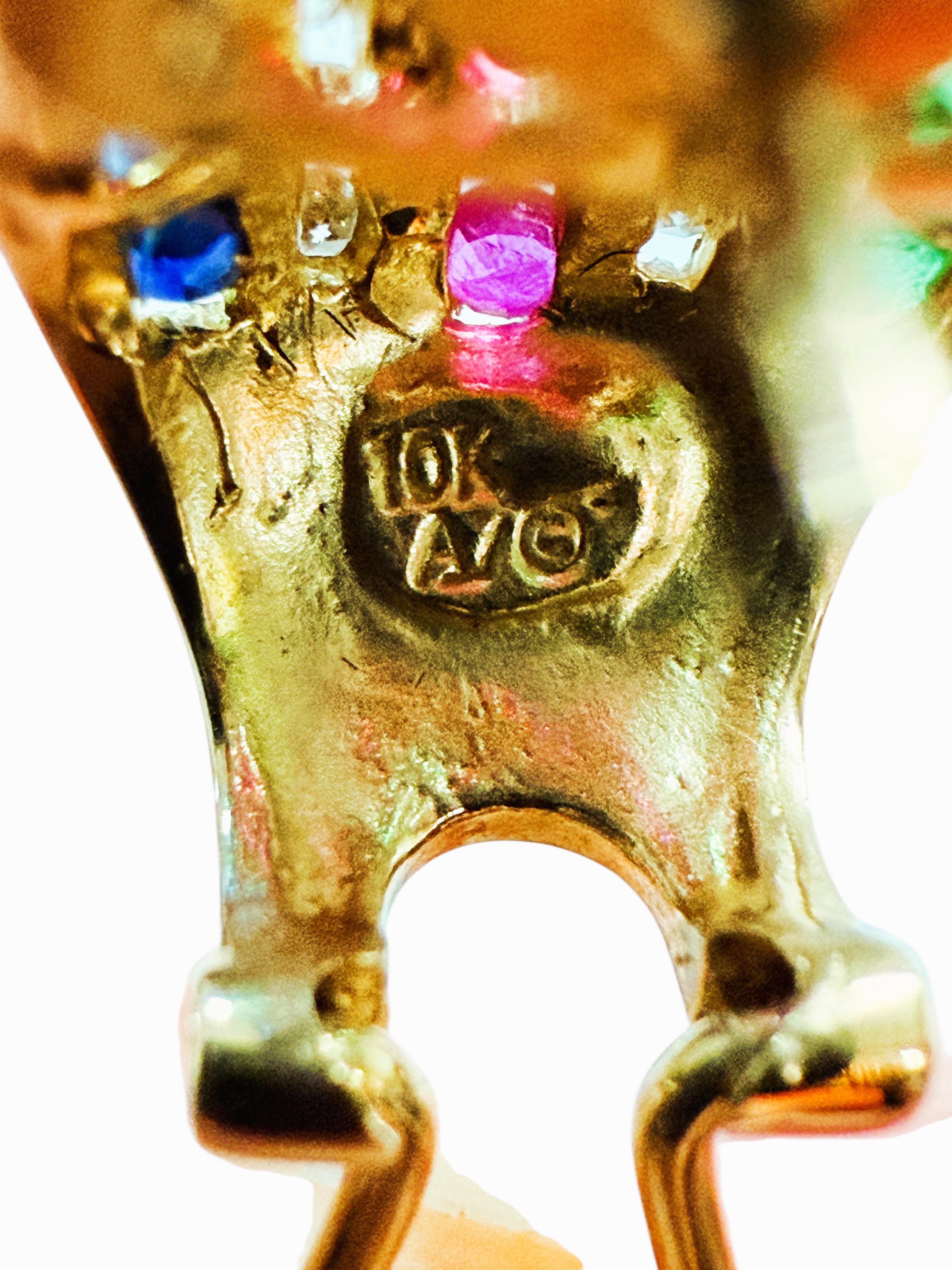 10k Yellow Gold 1.20 Carat Diamond, Emerald, Ruby, & Sapphire Omega Earrings in vendita 2