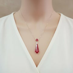 10k Yellow Gold 13.03 Carat Prism Square Cut Ruby & Diamond Necklace w 14k Chain