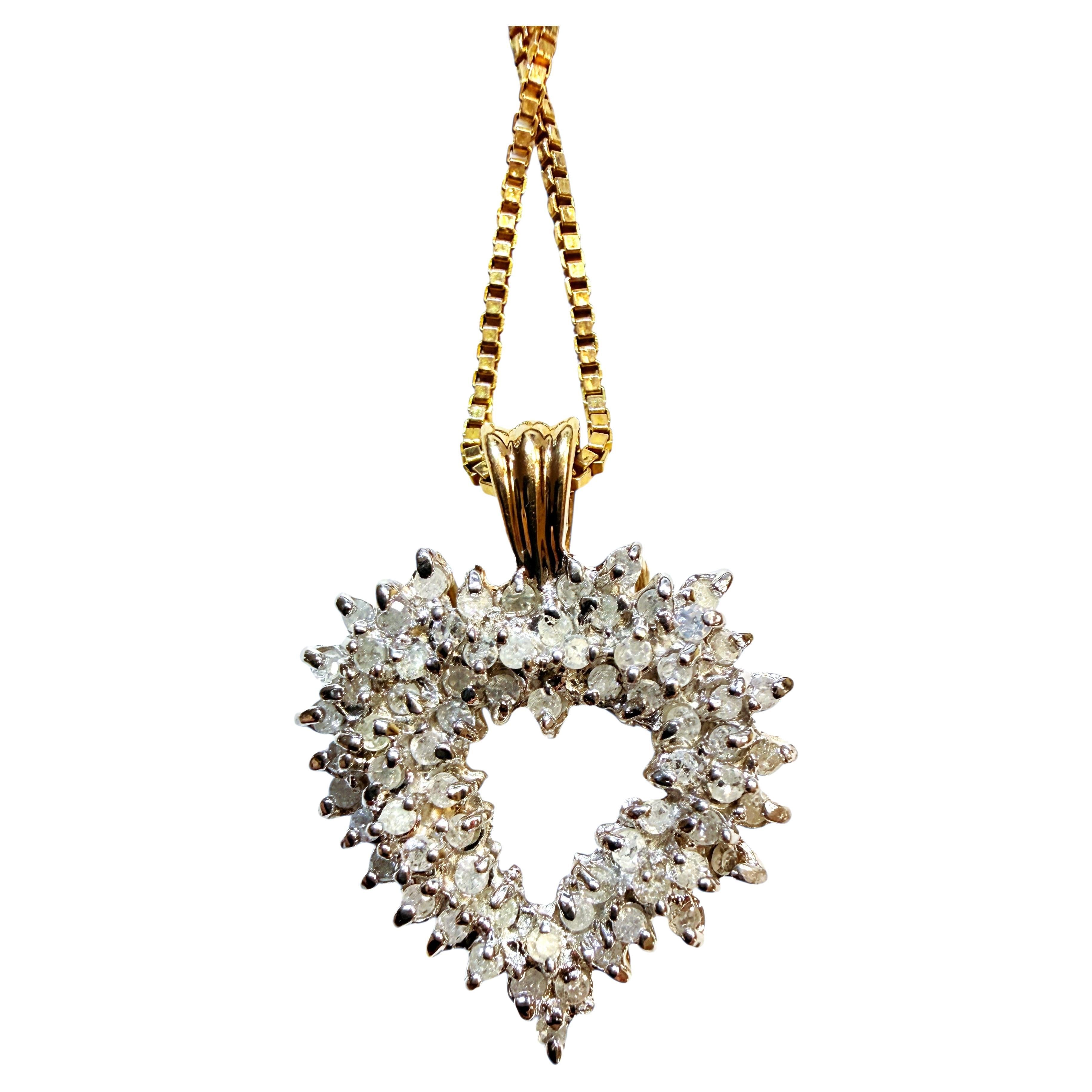 10k Yellow Gold 1.36 Carat Diamond Pendant On 10K Yellow Gold 20" Italian Chain en vente