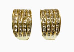 10k Yellow Gold 1.36 Carat ZEI 4 Row Half Hoop Diamond Omega Clip Earrings