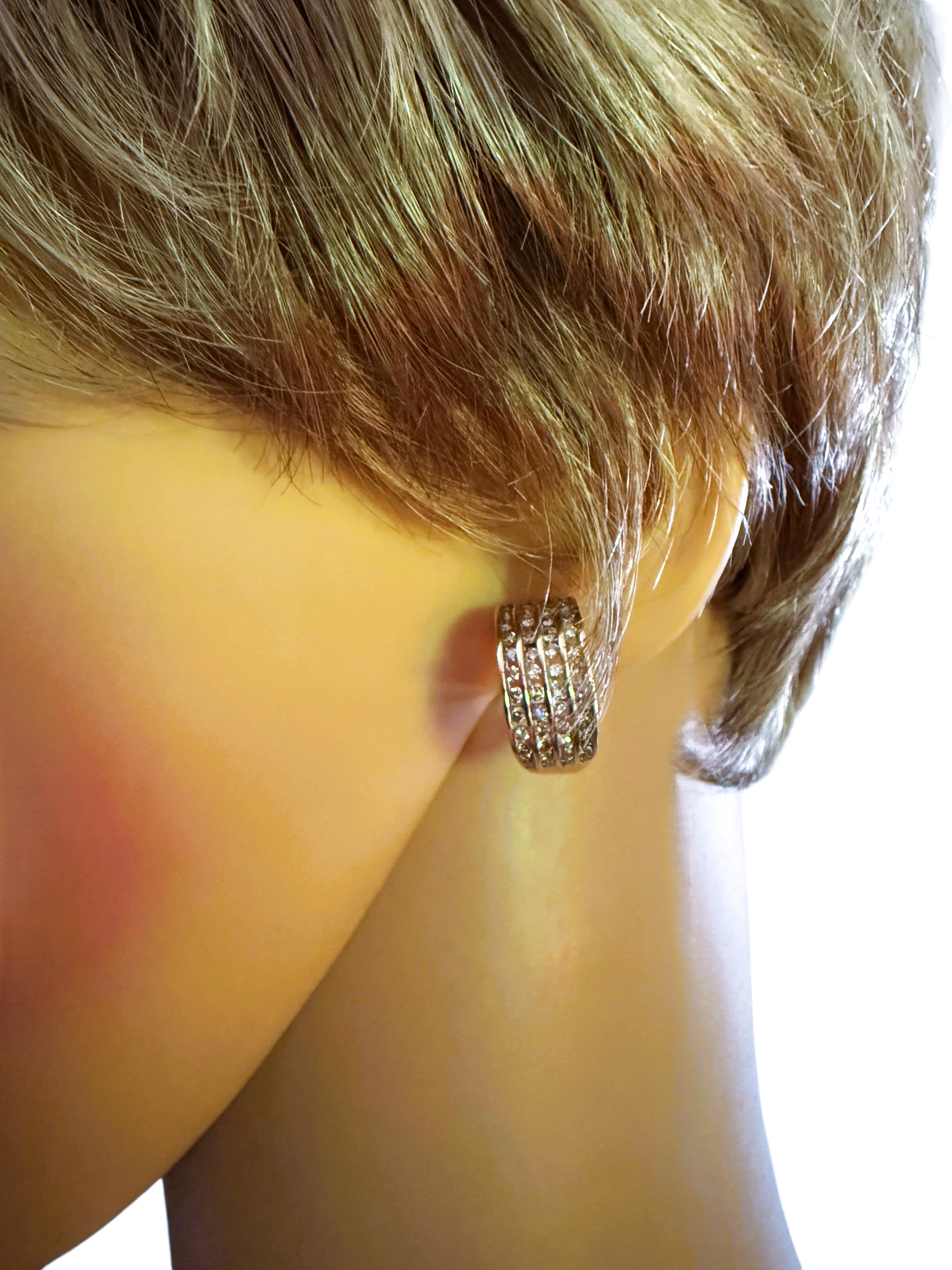 Women's 10k Yellow Gold 1.36 Carat ZEI 4 Row Half Hoop Diamond Omega Clip Earrings