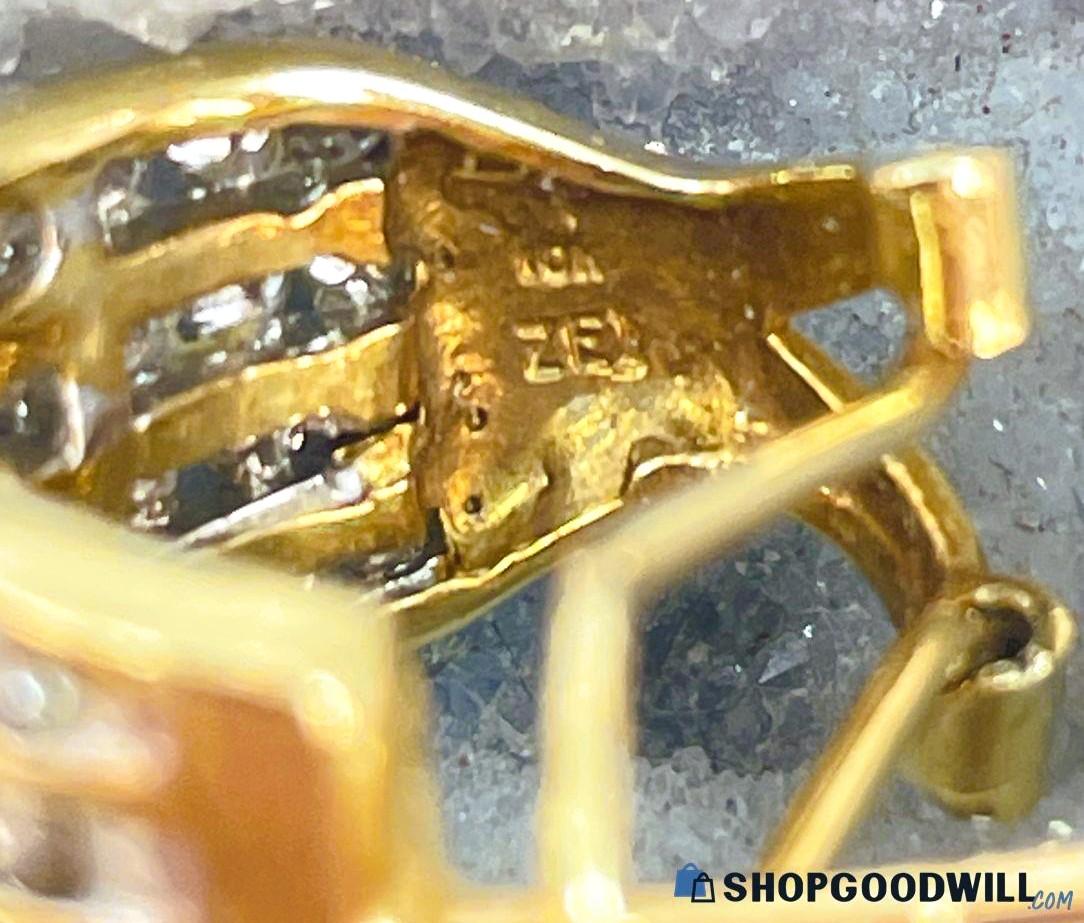 10k Yellow Gold 1.36 Carat ZEI 4 Row Half Hoop Diamond Omega Clip Earrings 2