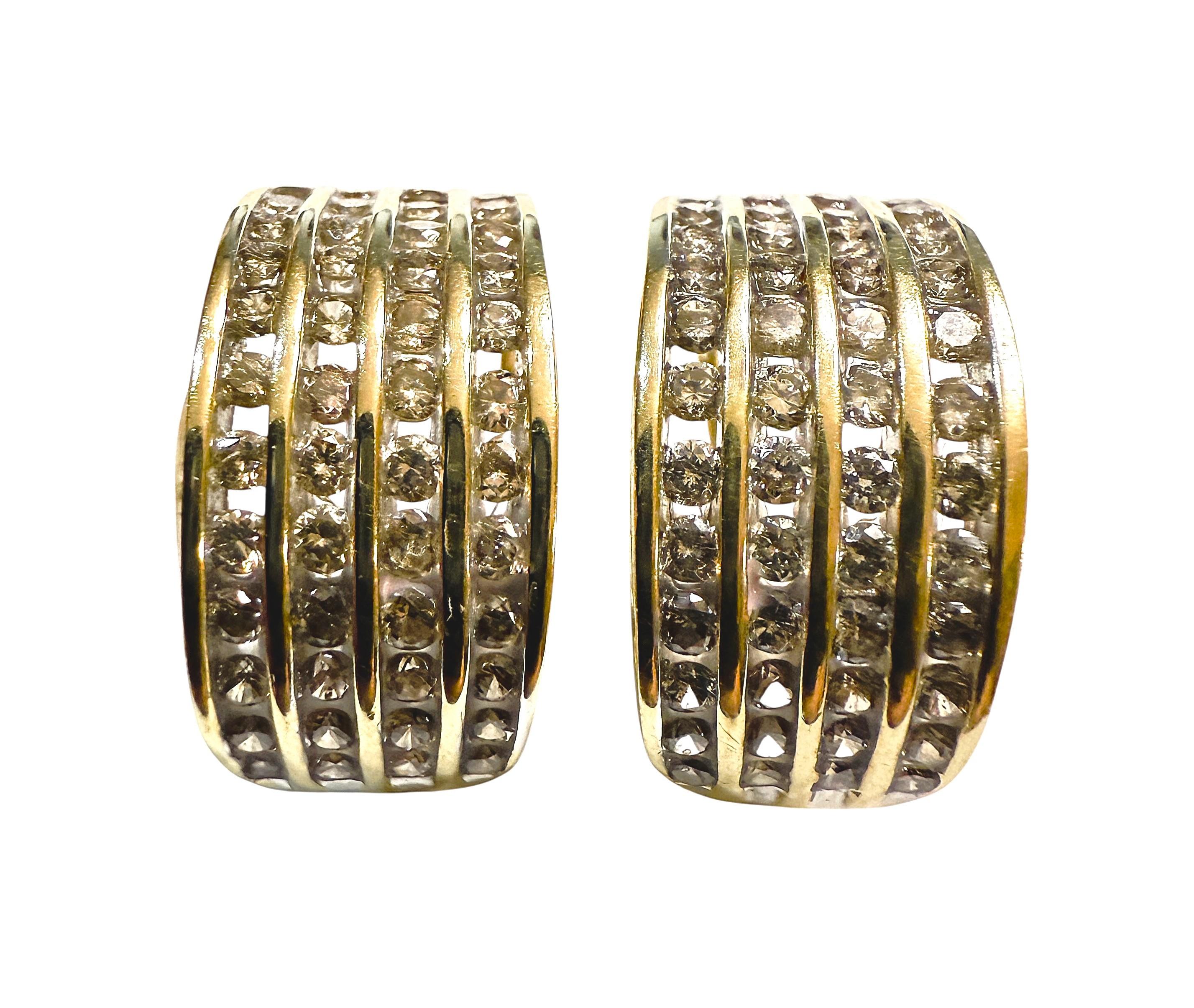 10k Yellow Gold 1.36 Carat ZEI 4 Row Half Hoop Diamond Omega Clip Earrings 3