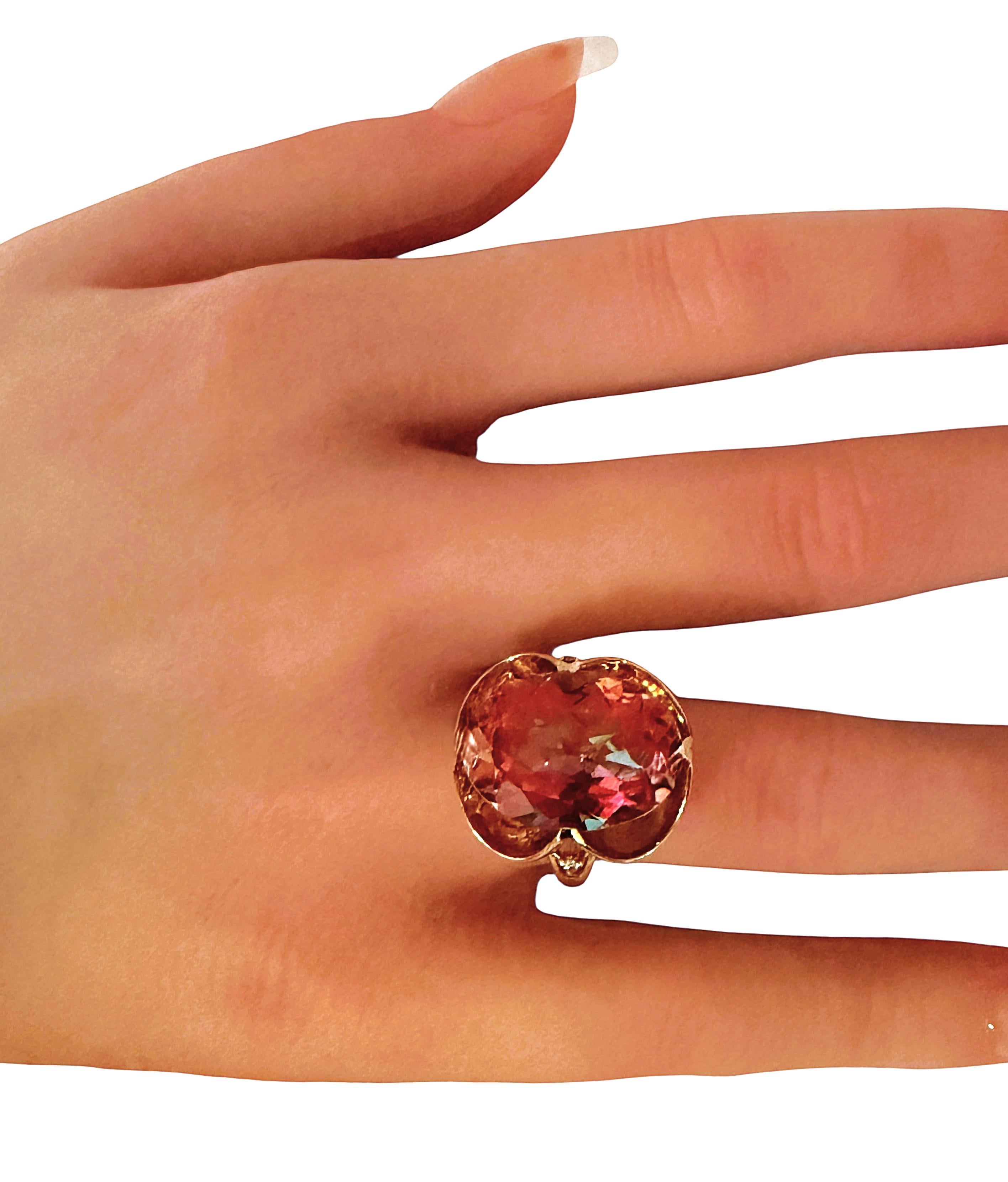 10k Yellow Gold 13.96 Carat Multi-Color Topaz & Diamond Ring Size 7.25 For Sale 4