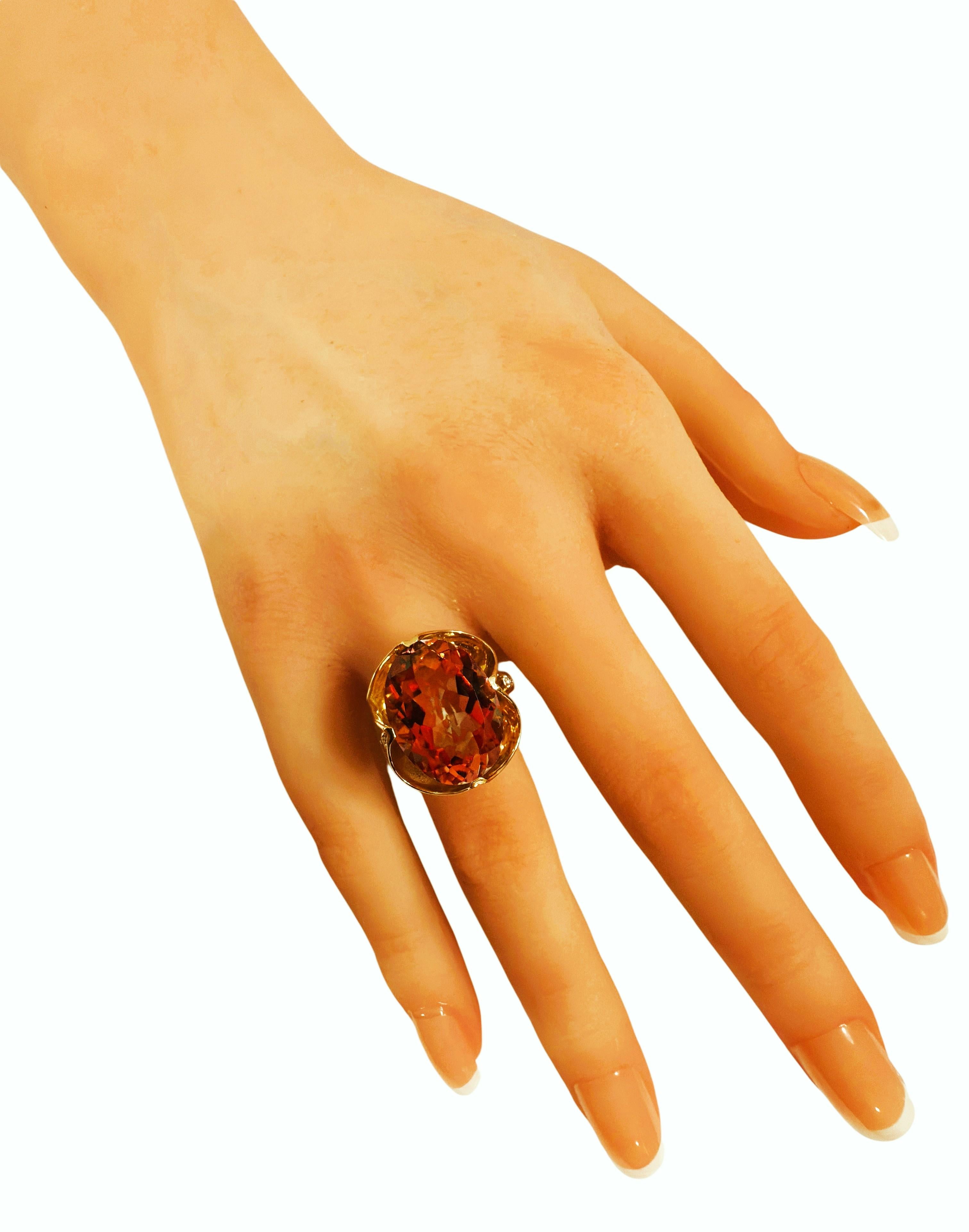 10k Yellow Gold 13.96 Carat Multi-Color Topaz & Diamond Ring Size 7.25 For Sale 2