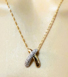 10k Yellow Gold .15 Carat Diamond Crossover Pendant w 14k Italian Chain 18"